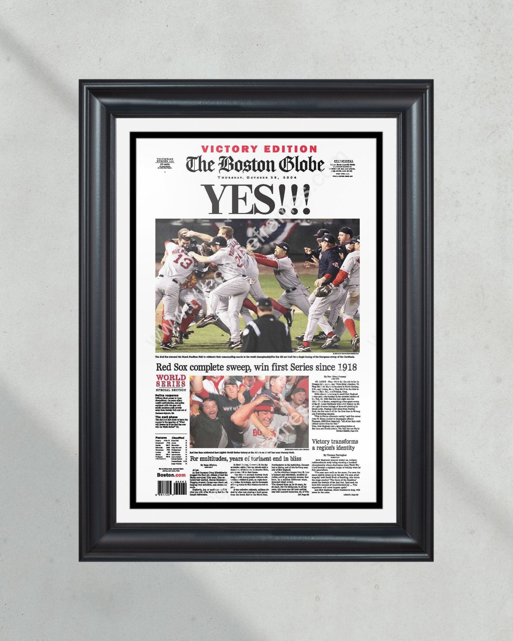2004 Red Sox World Series Baseball Champions Framed Newspaper Cover Pr –  Title Game Frames