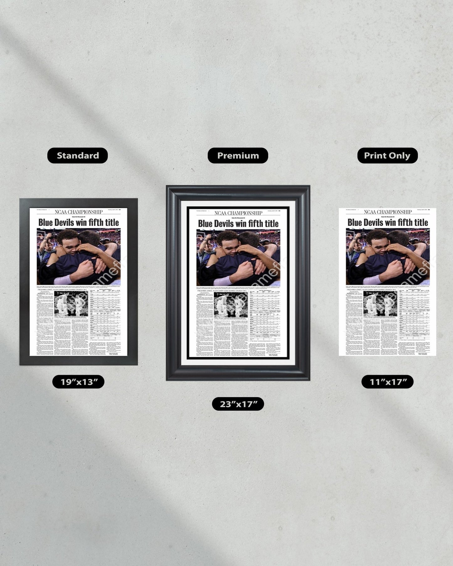 2015 Duke Blue Devils NCAA College Basketball National Champions Framed Front Page Newspaper Print - Title Game Frames