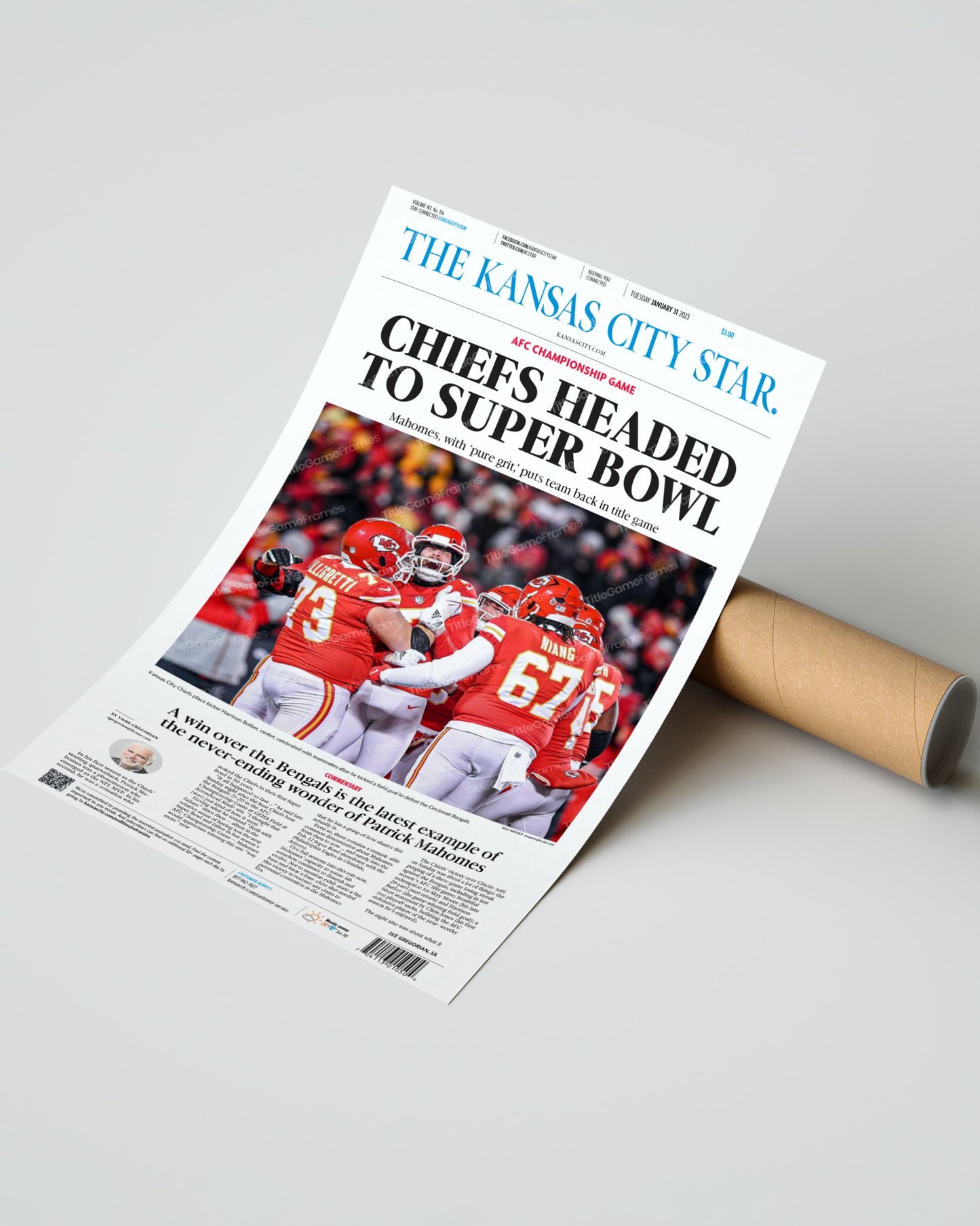 2023 Kansas City Chiefs 'Headed to Super bowl' AFC Champions Framed Front Page Newspaper - Title Game Frames