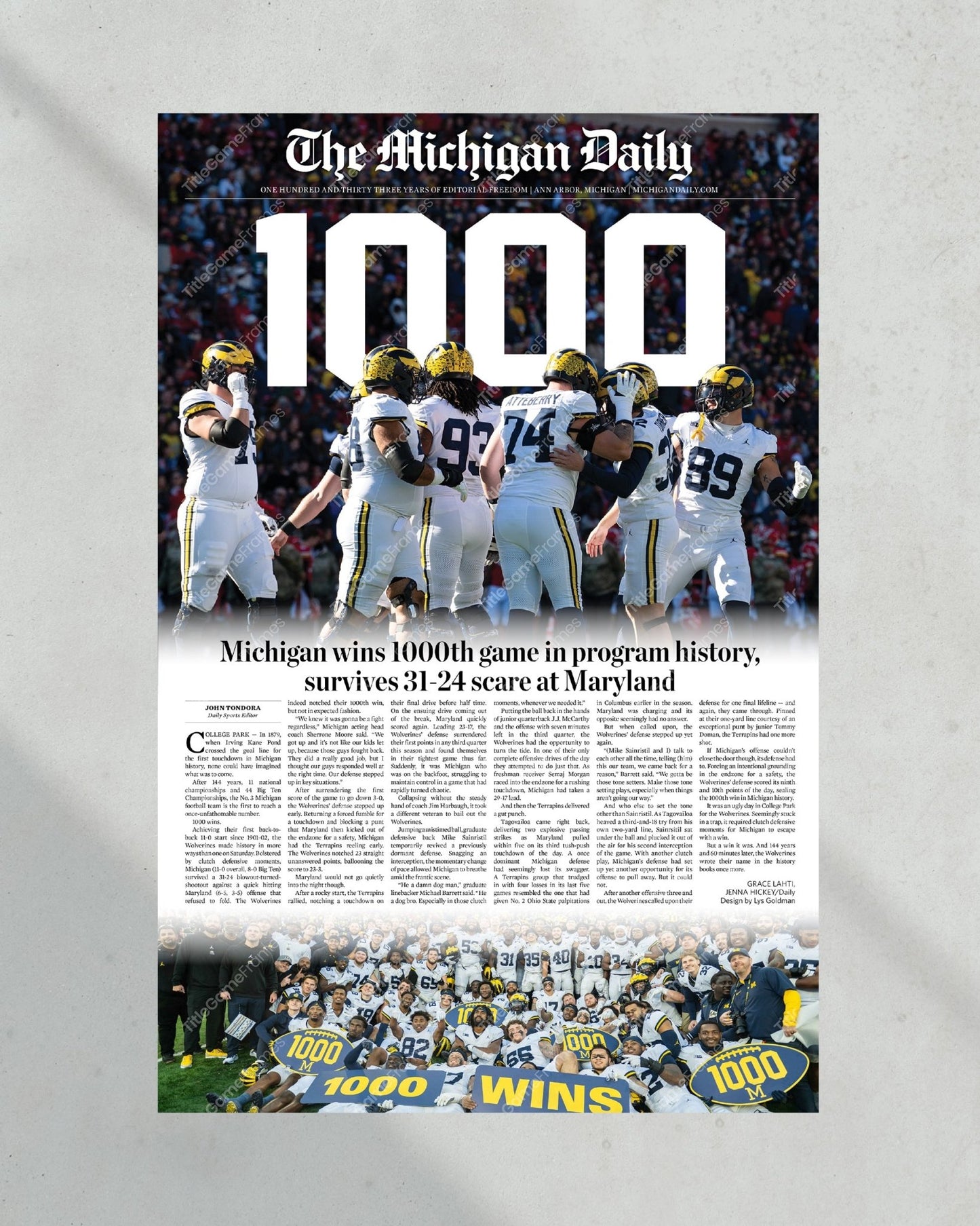 2023 Michigan Wolverines 1000th Win - Commemorative Framed Print - Title Game Frames