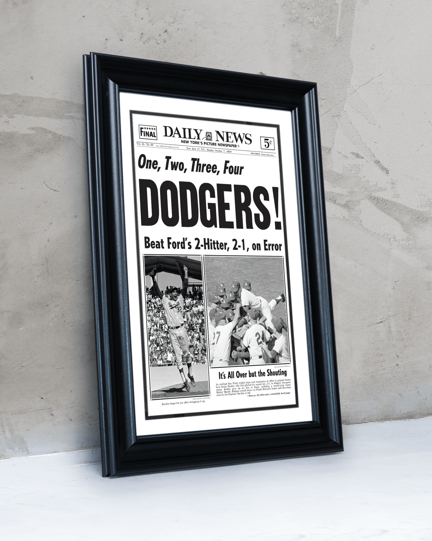 1963 LA Dodgers World Series Champs Framed Newspaper Print - TitleGameFrames.com