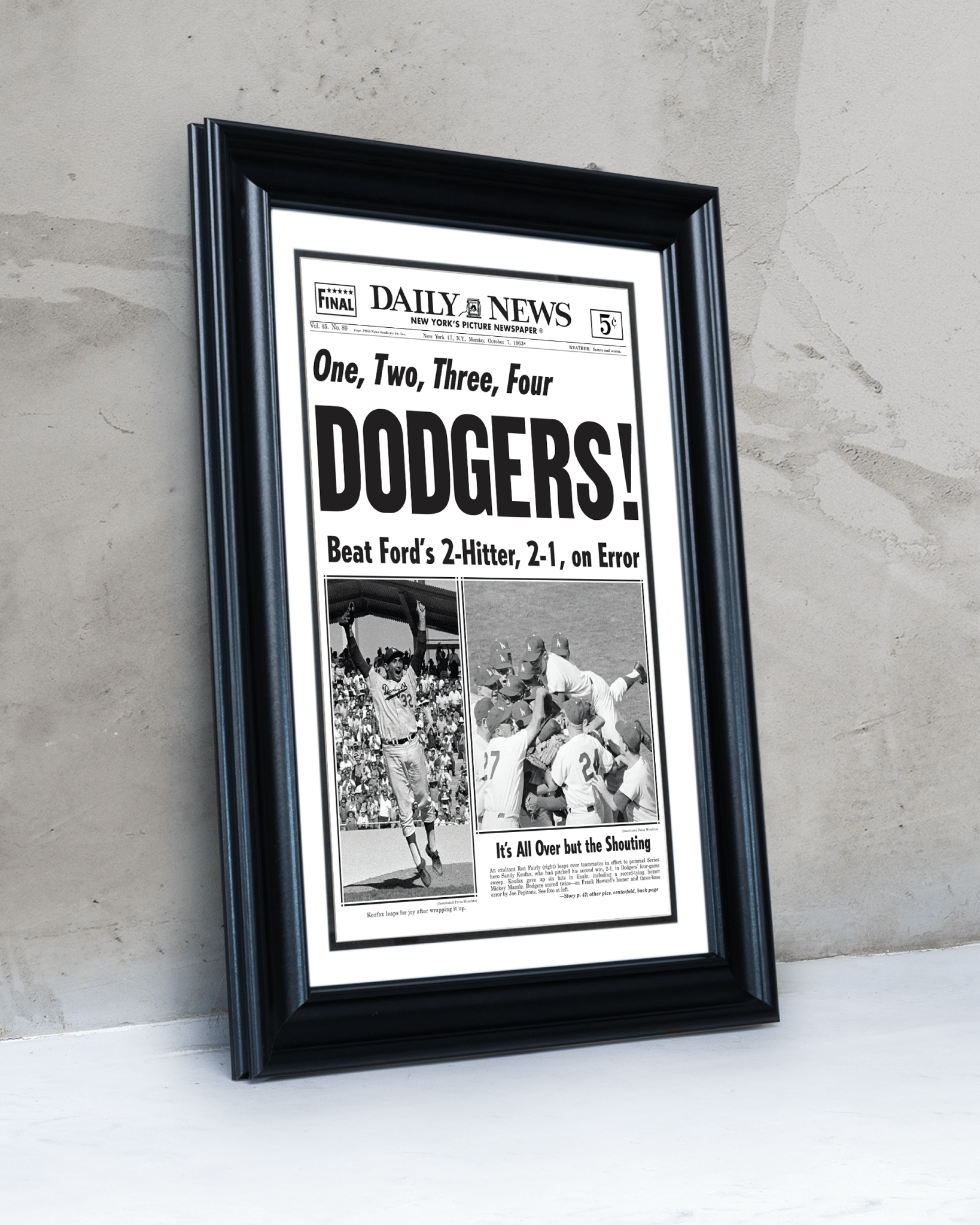 1963 LA Dodgers World Series Champs Framed Newspaper Print - TitleGameFrames.com