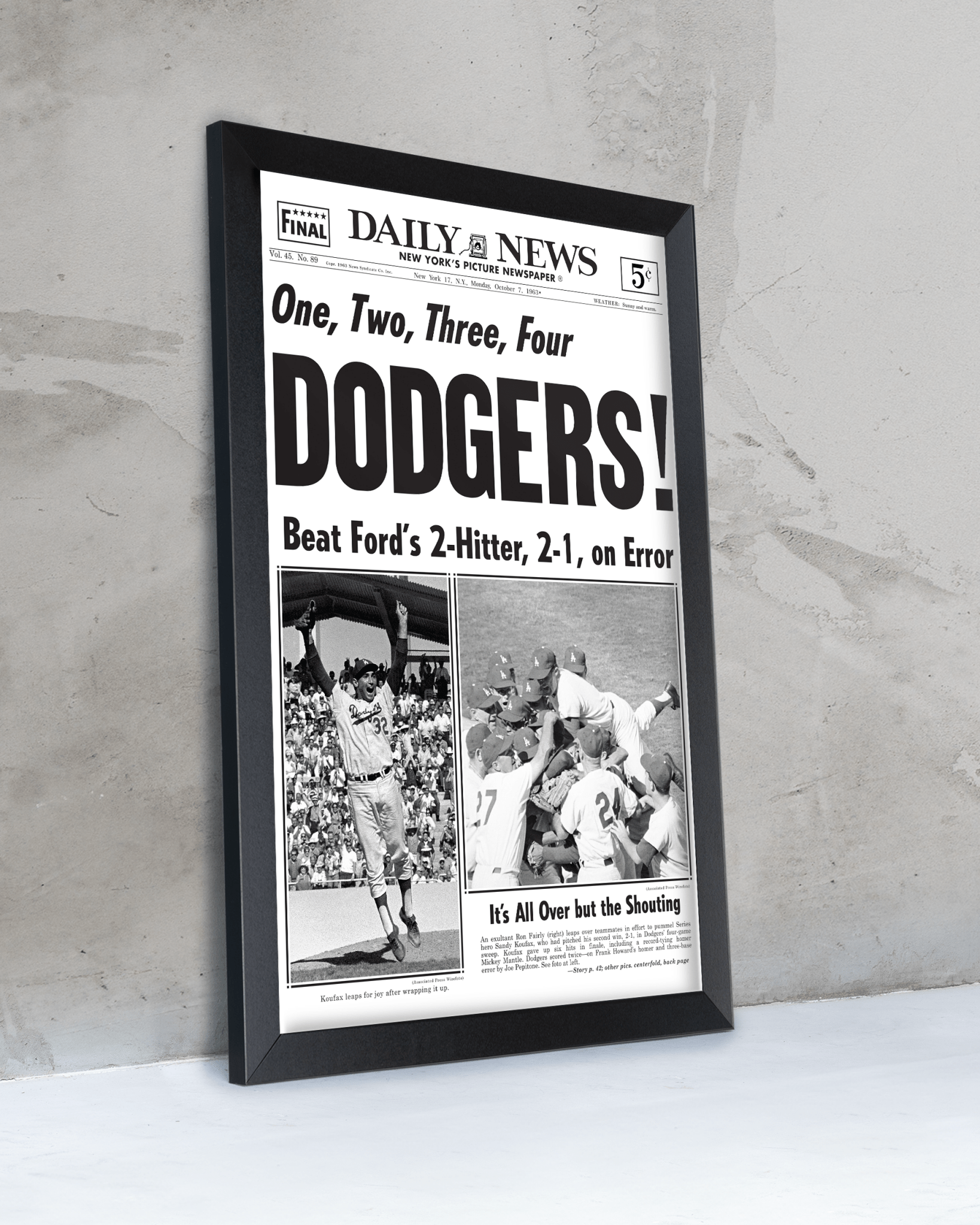 1963 LA Dodgers World Series Champs Framed Newspaper Print - TitleGameFrames.com