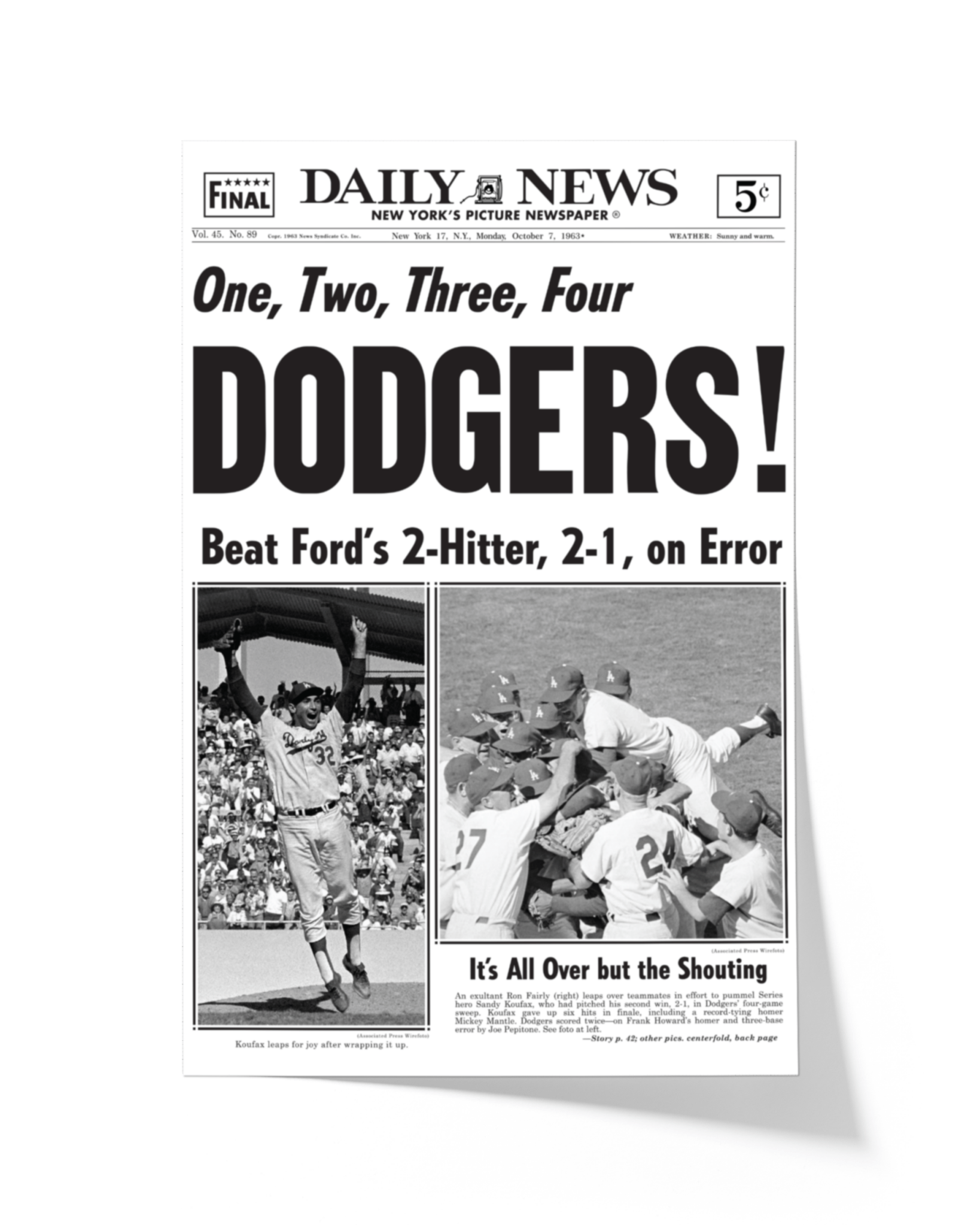 1963 LA Dodgers World Series Champs Framed Newspaper Print - TitleGameFrames.com