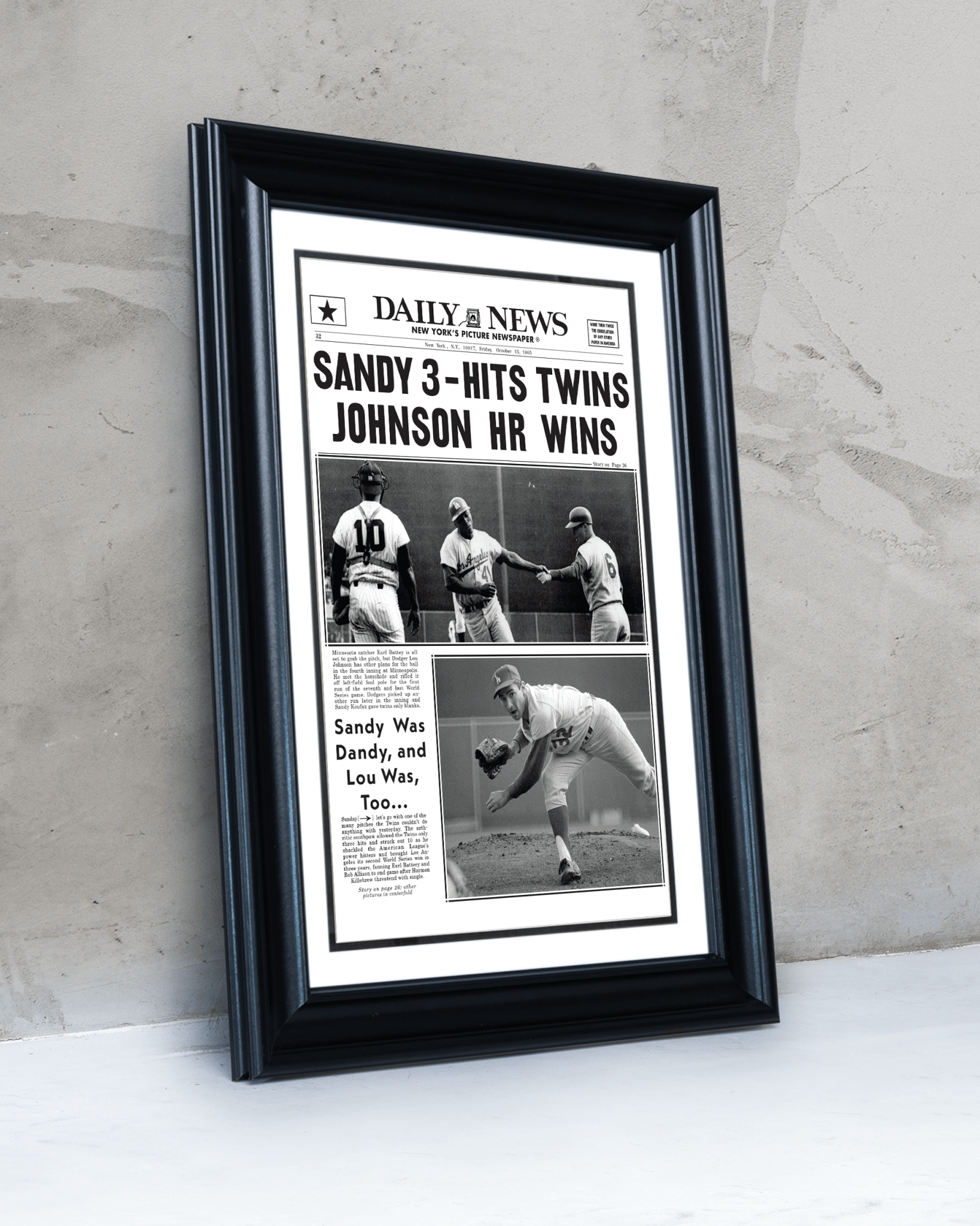 1965 LA Dodgers World Series Champions Framed Newspaper Print - TitleGameFrames.com