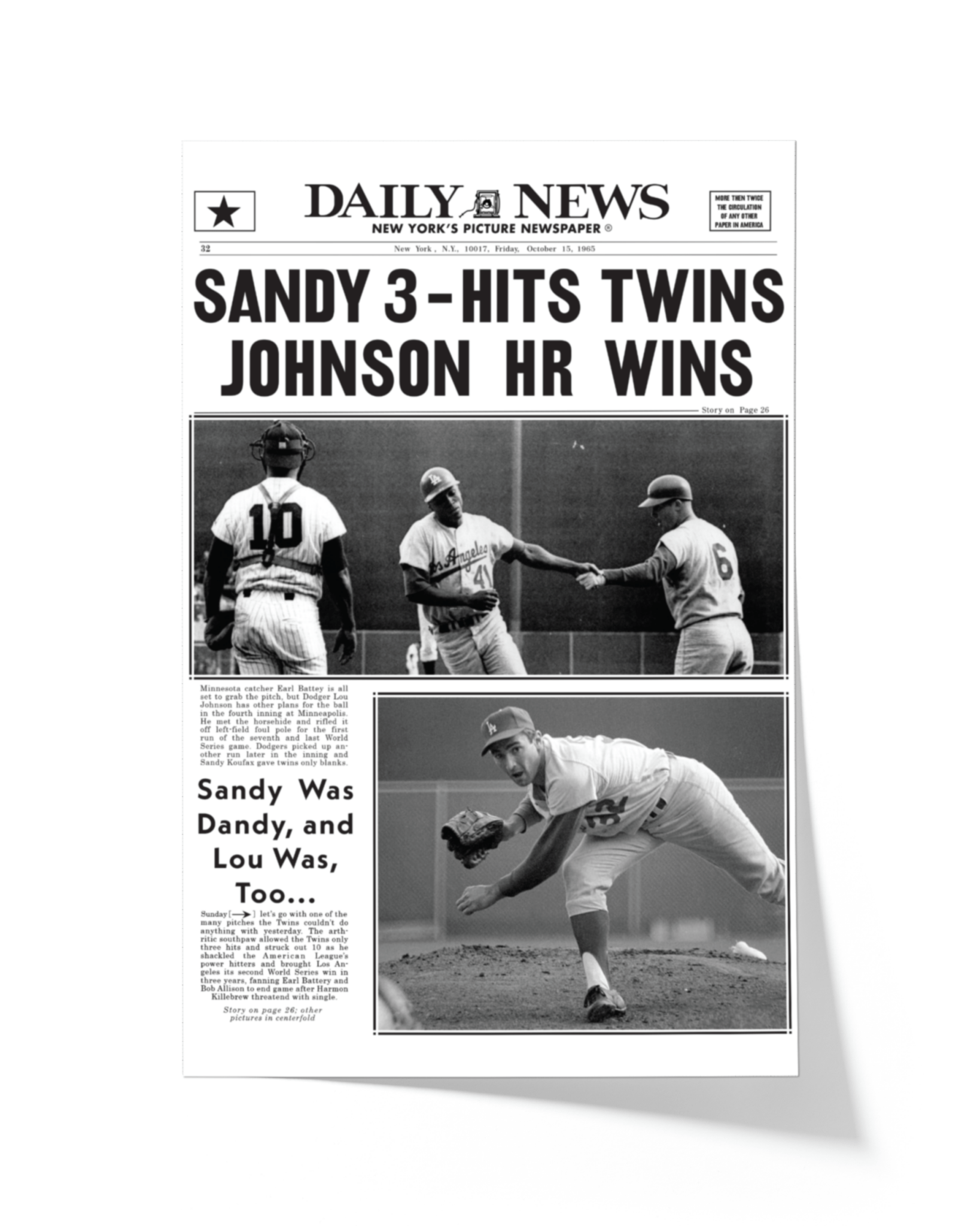 1965 LA Dodgers World Series Champions Framed Newspaper Print - TitleGameFrames.com