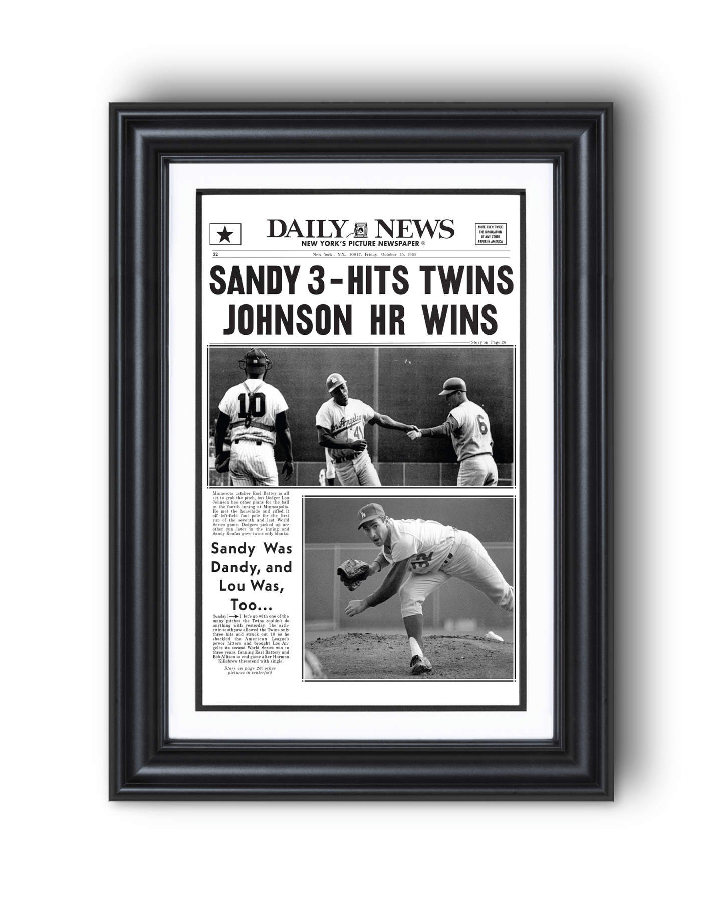 1965 LA Dodgers World Series Champions Framed Newspaper Print - TitleGameFrames.com