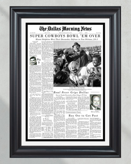 1972 Dallas Cowboys Super Bowl VI Champions Framed Front Page Newspaper Print - Title Game Frames