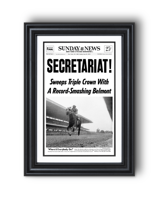 1973 Belmont Stakes “SECRETARIAT” Triple Crown Winner Framed Front Page Newspaper - TitleGameFrames.com