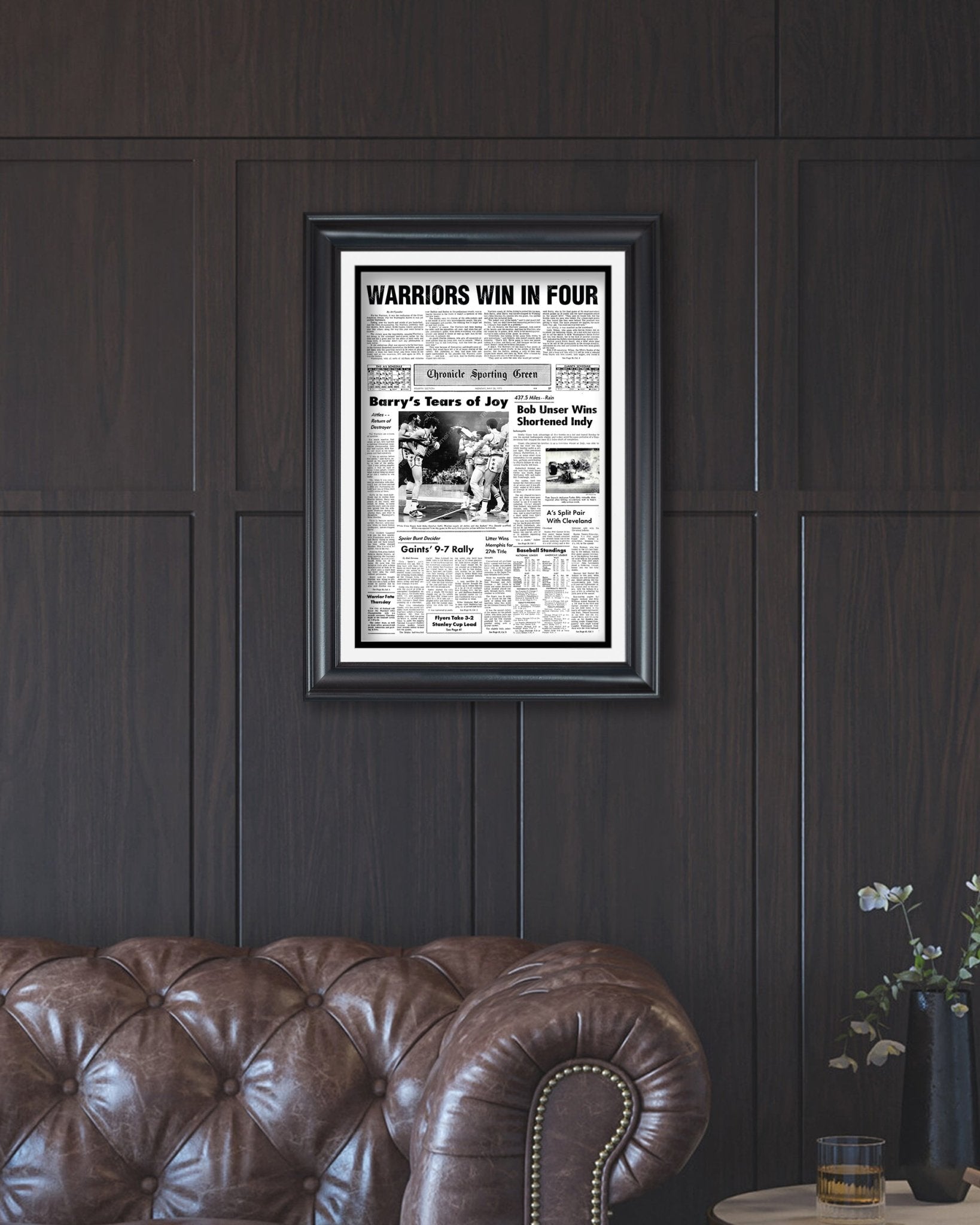 1975 Golden State Warriors "Win in Four" NBA Champion Framed Front Page Newspaper - Title Game Frames