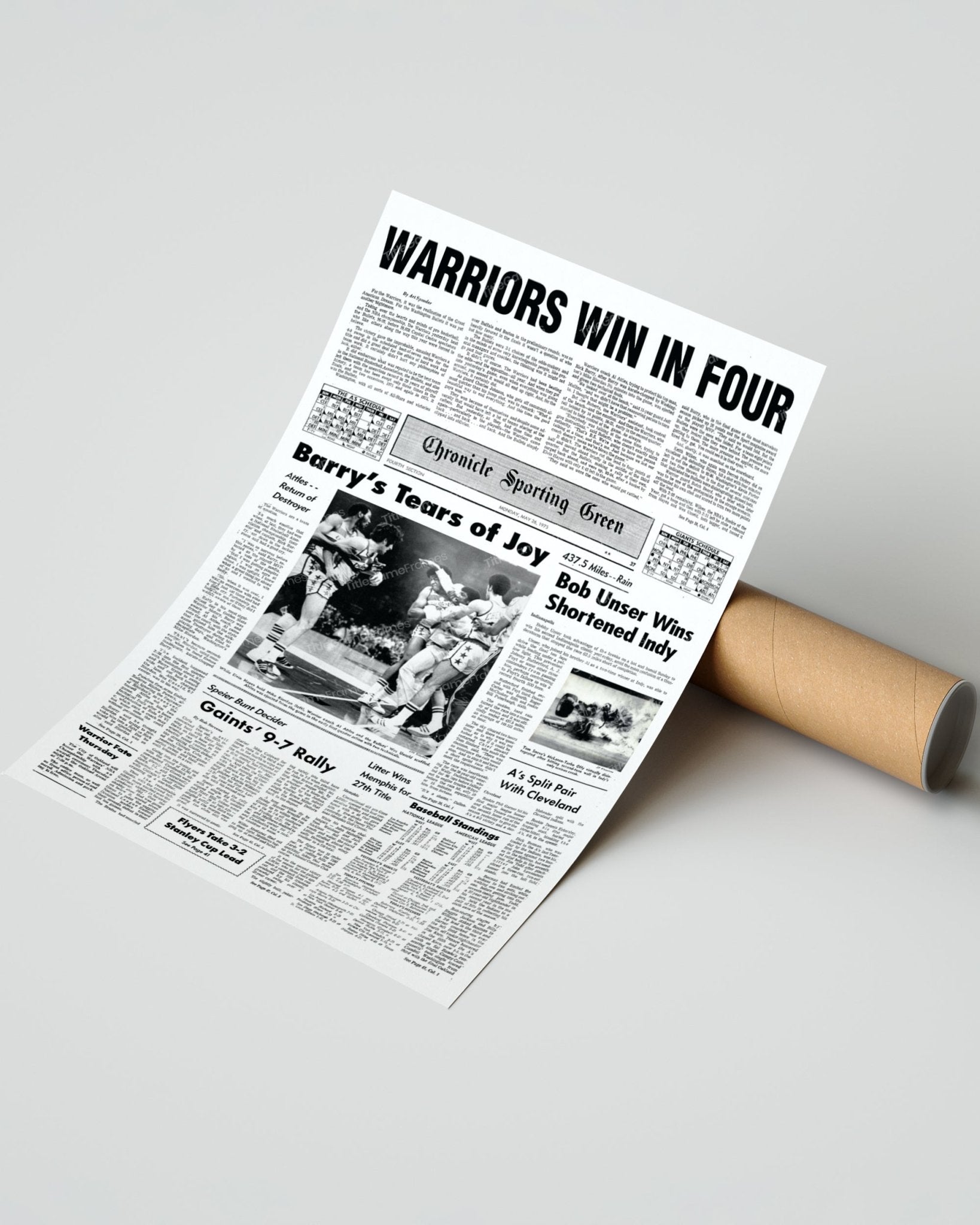 1975 Golden State Warriors "Win in Four" NBA Champion Framed Front Page Newspaper - Title Game Frames