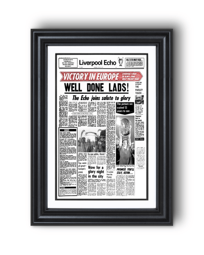 1977 Liverpool Football "Well Done Lads!" European Cup Champions Framed Newspaper - TitleGameFrames.com