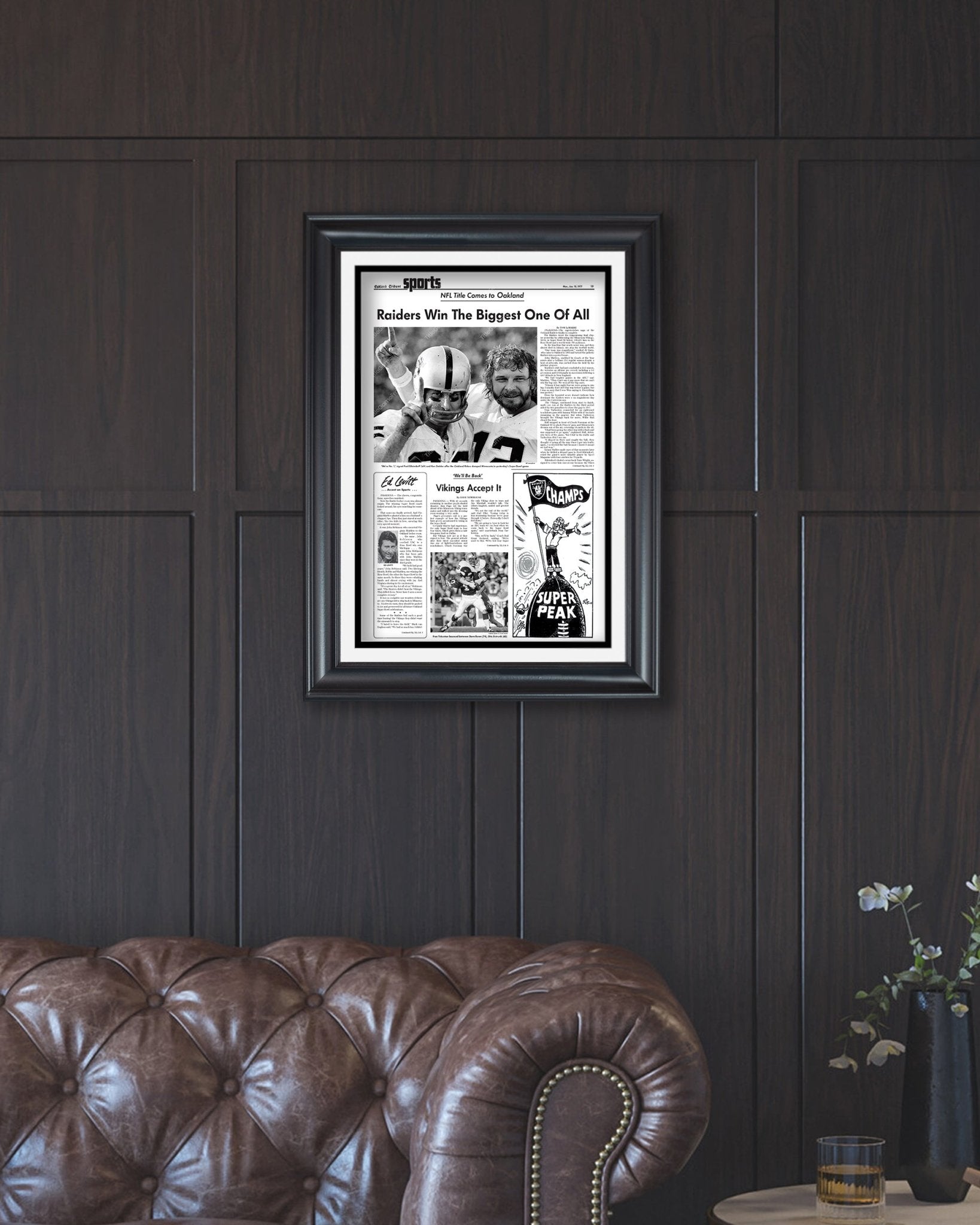 1977 Oakland Raiders Super Bowl XI Champions Framed Front Page Newspaper Print - Title Game Frames