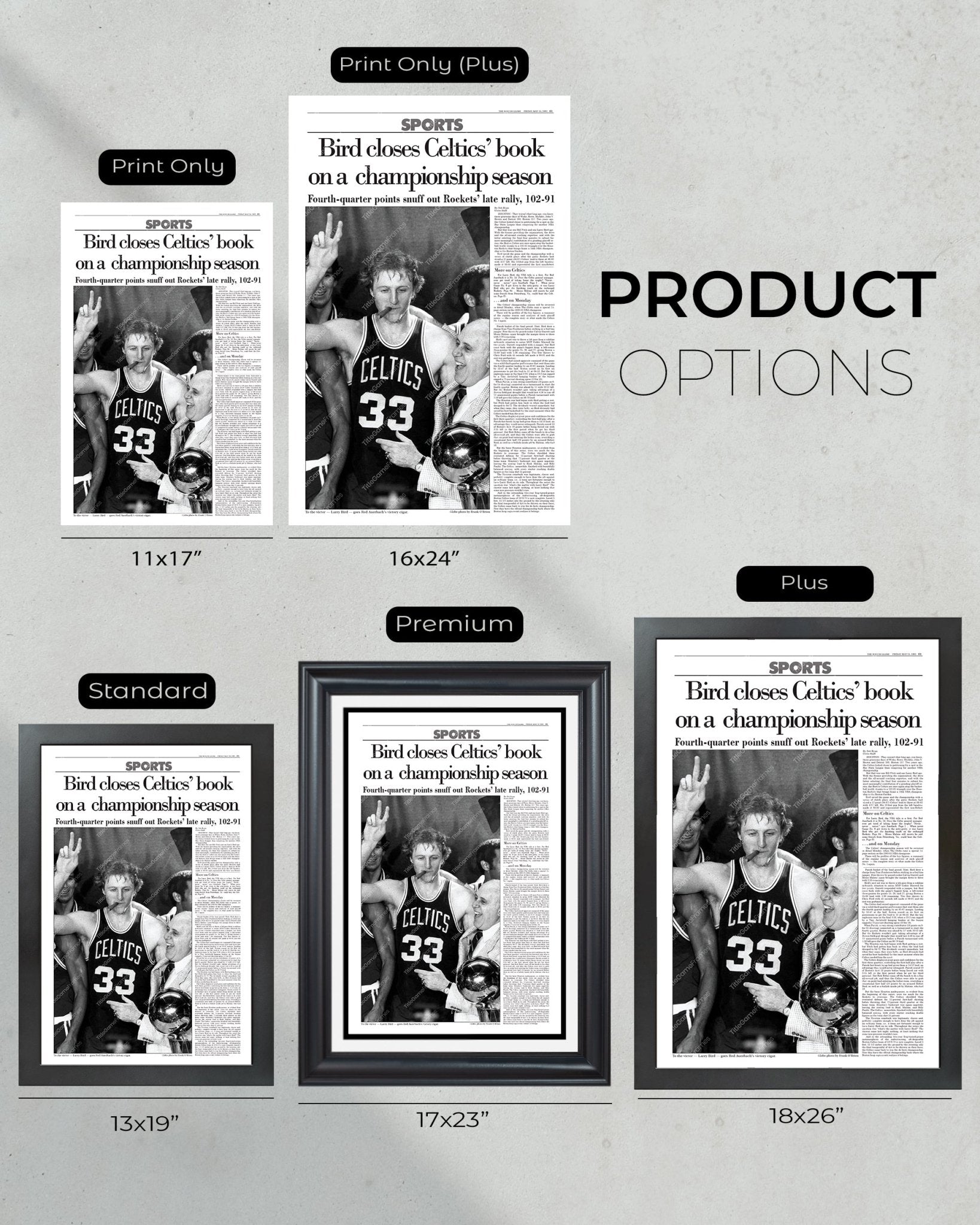 1981 Boston Celtics NBA Champion Framed Front Page Newspaper Print - Title Game Frames