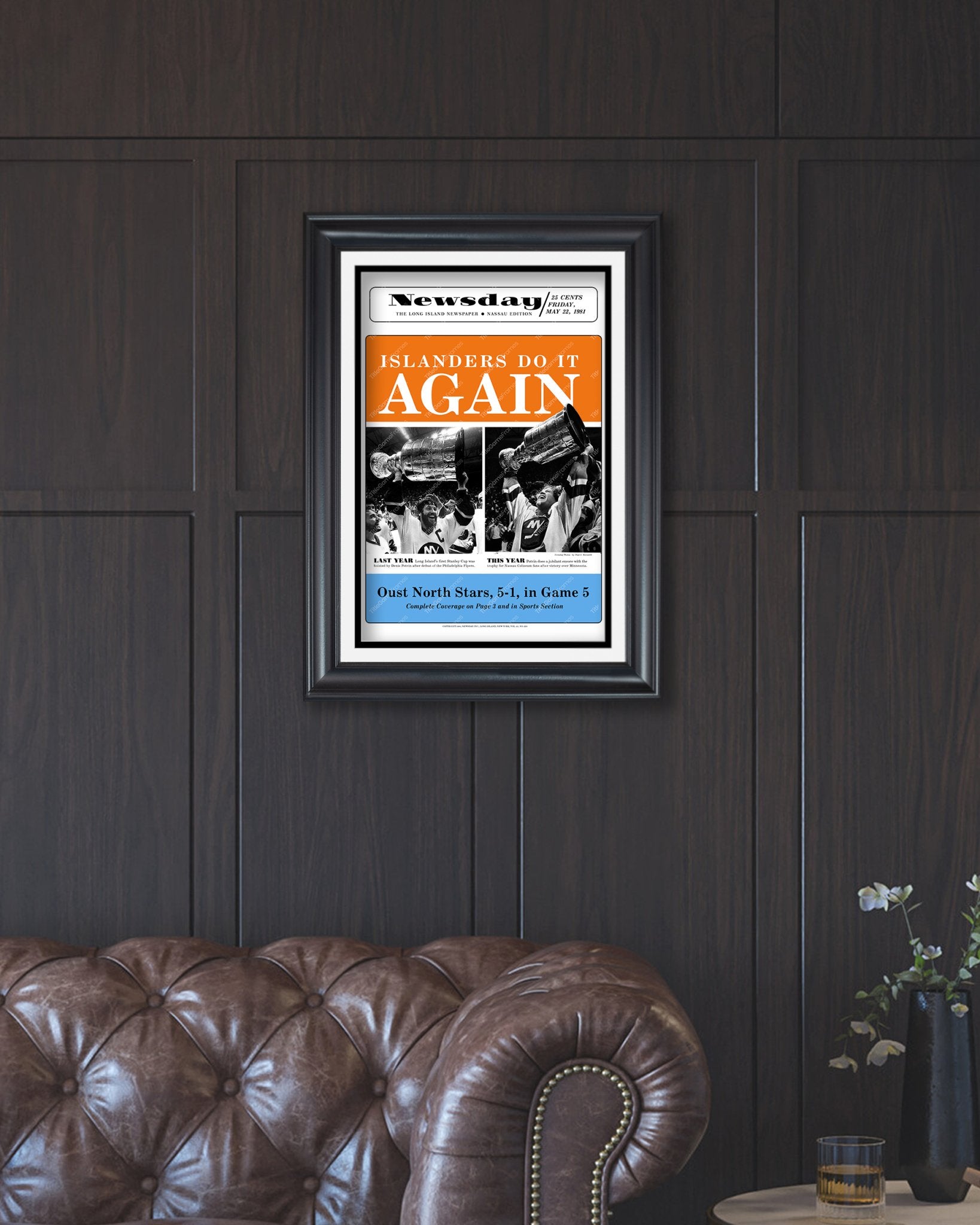 1981 New York Islanders Stanley Cup Champions - Collector's Edition Framed Newspaper - Title Game Frames