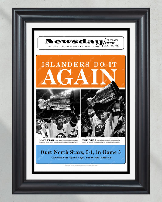 1981 New York Islanders Stanley Cup Champions - Collector's Edition Framed Newspaper - Title Game Frames