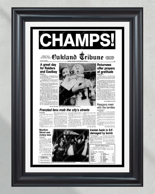 1981 Oakland Raiders Super Bowl XV Champions Framed Front Page Newspaper Print - Title Game Frames