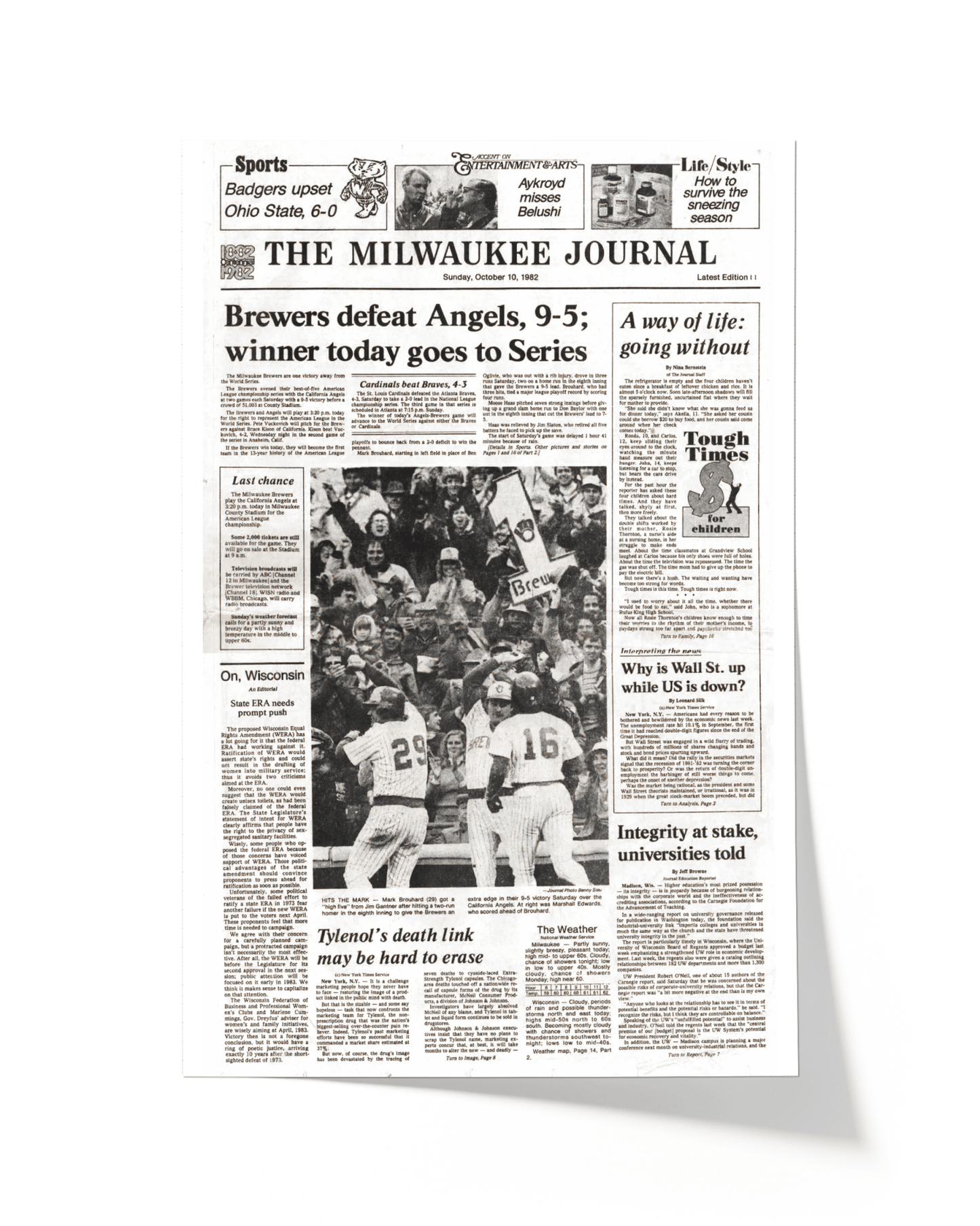 1982 Milwaukee Brewers American League Championship Series Framed Front Page Newspaper Print “Winner Today Goes to Series” - TitleGameFrames.com