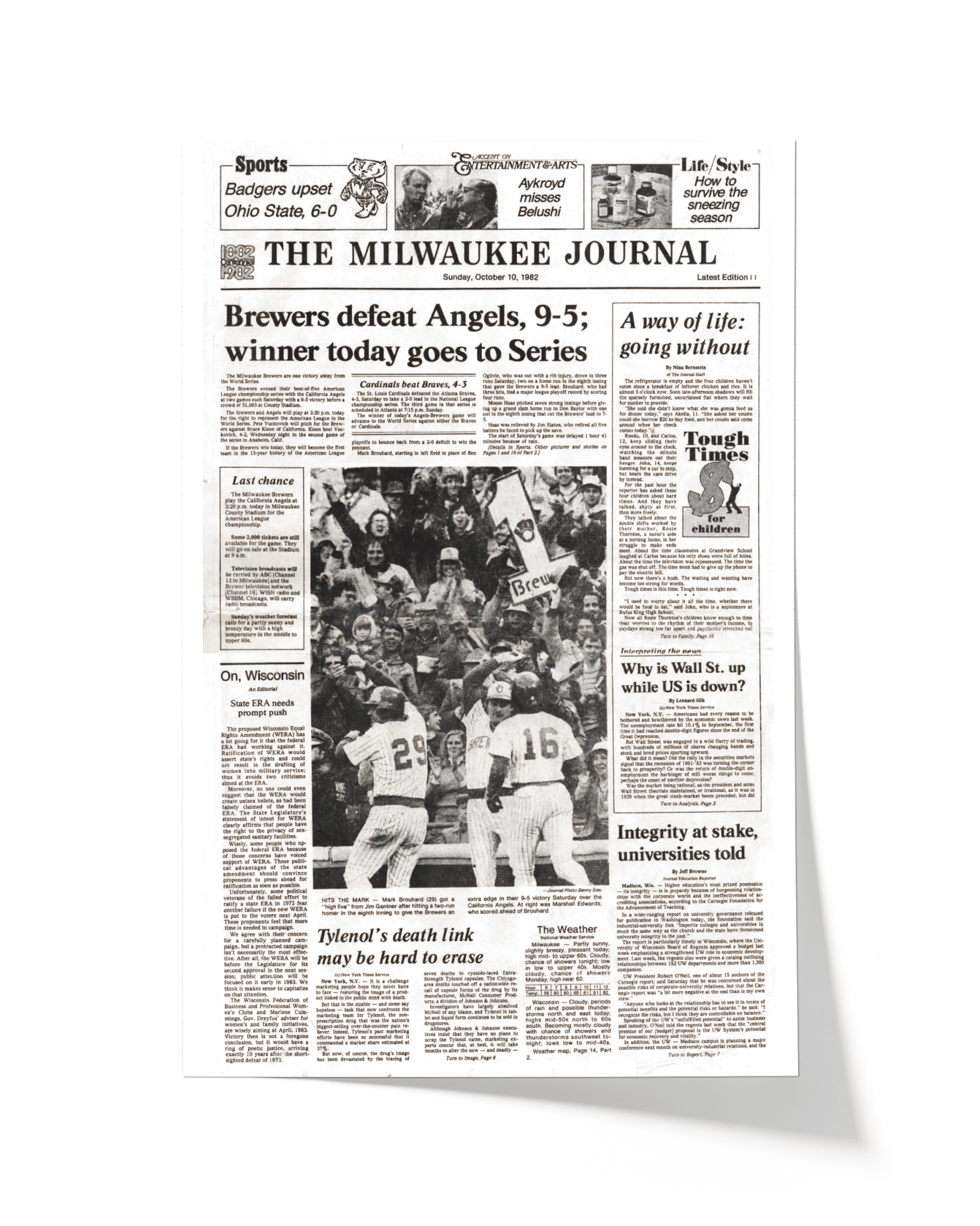 1982 Milwaukee Brewers American League Championship Series Framed Front Page Newspaper Print “Winner Today Goes to Series” - TitleGameFrames.com