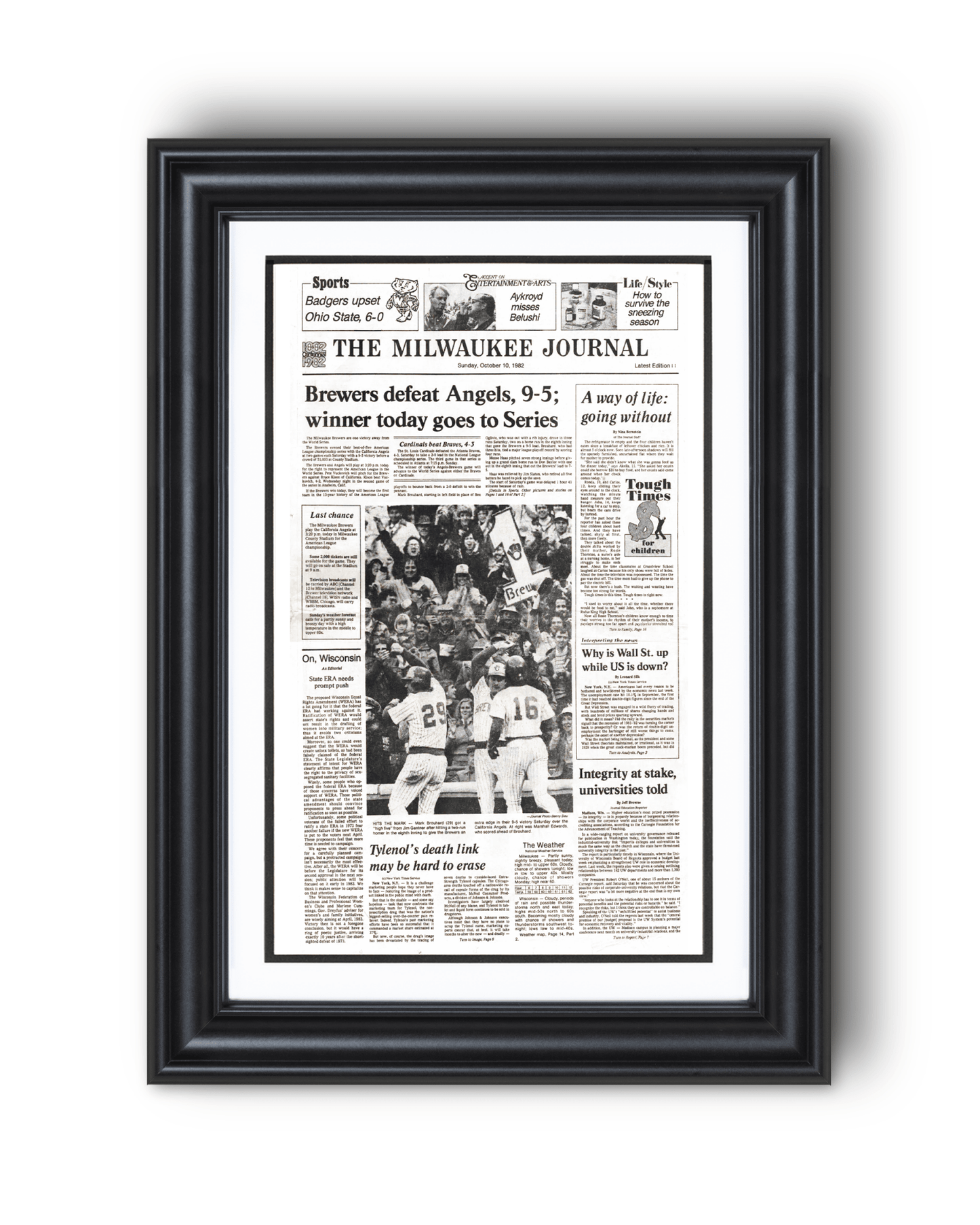 1982 Milwaukee Brewers American League Championship Series Framed Front Page Newspaper Print “Winner Today Goes to Series” - TitleGameFrames.com