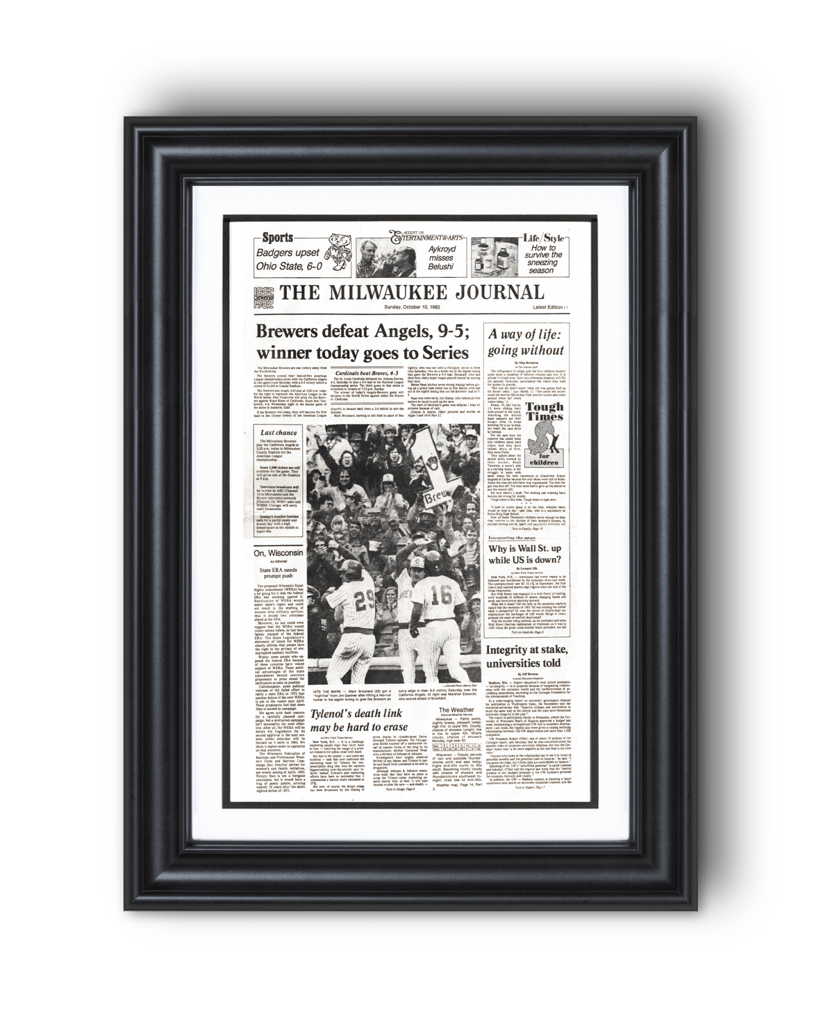 1982 Milwaukee Brewers American League Championship Series Framed Front Page Newspaper Print “Winner Today Goes to Series” - TitleGameFrames.com