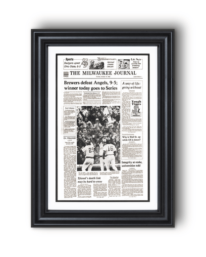1982 Milwaukee Brewers American League Championship Series Framed Front Page Newspaper Print “Winner Today Goes to Series” - TitleGameFrames.com