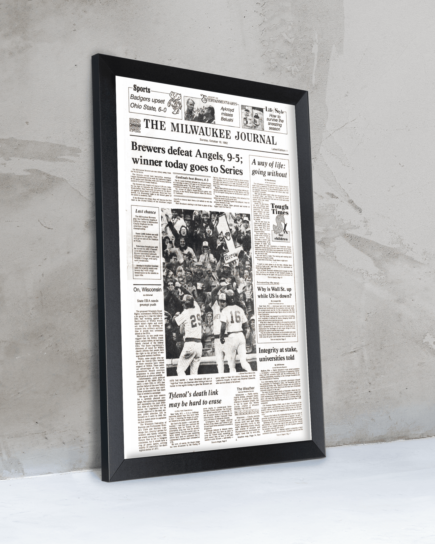 1982 Milwaukee Brewers American League Championship Series Framed Front Page Newspaper Print “Winner Today Goes to Series” - TitleGameFrames.com