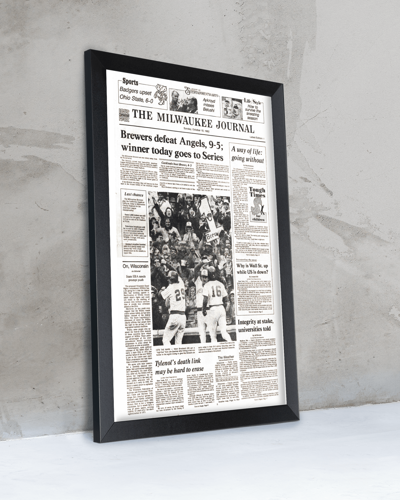 1982 Milwaukee Brewers American League Championship Series Framed Front Page Newspaper Print “Winner Today Goes to Series” - TitleGameFrames.com