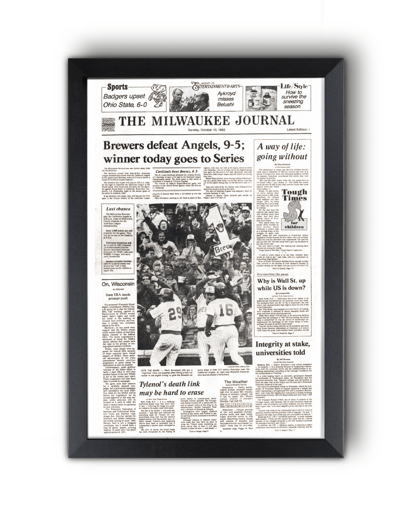 1982 Milwaukee Brewers American League Championship Series Framed Front Page Newspaper Print “Winner Today Goes to Series” - TitleGameFrames.com