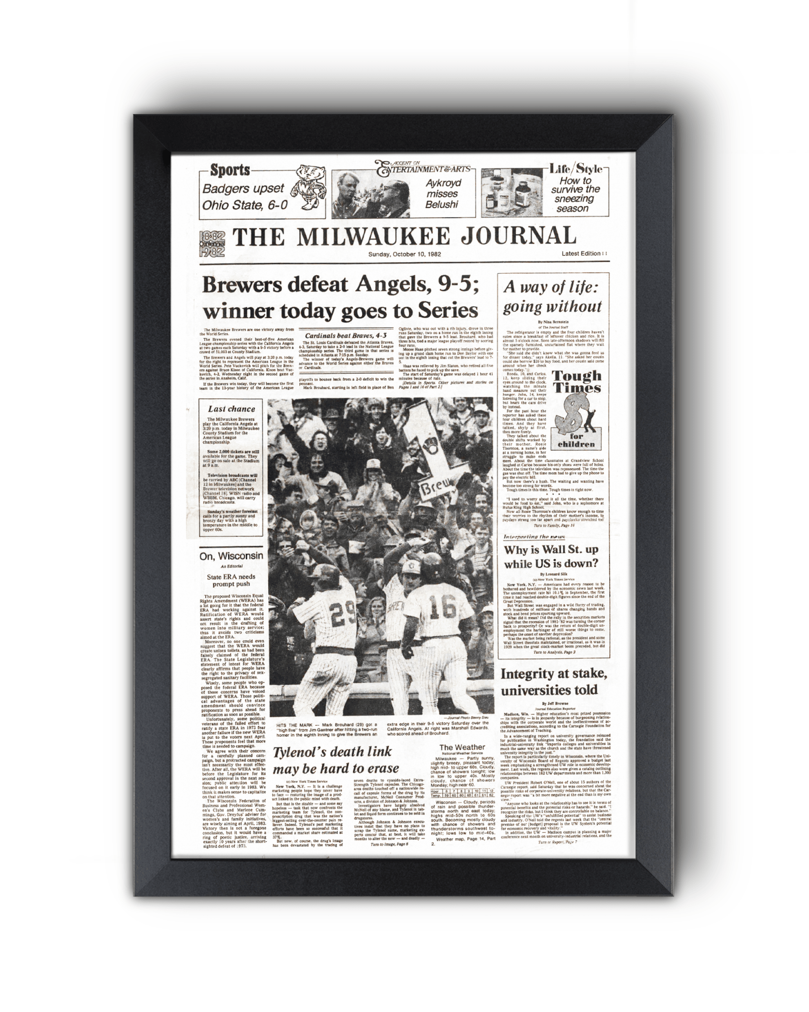 1982 Milwaukee Brewers American League Championship Series Framed Front Page Newspaper Print “Winner Today Goes to Series” - TitleGameFrames.com