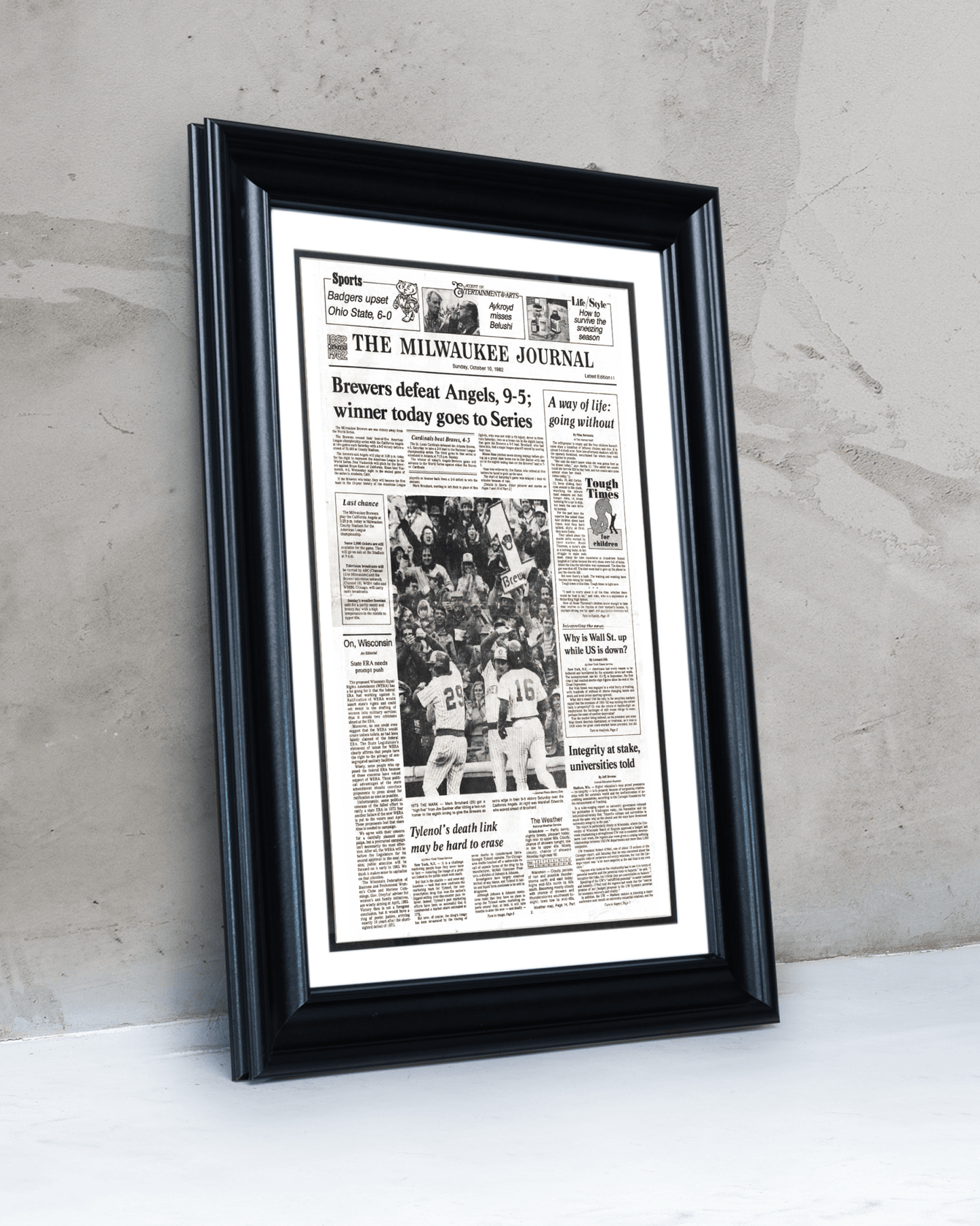 1982 Milwaukee Brewers American League Championship Series Framed Front Page Newspaper Print “Winner Today Goes to Series” - TitleGameFrames.com