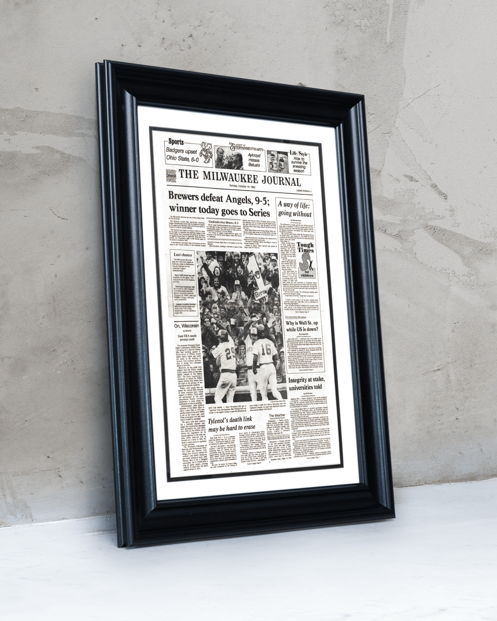 1982 Milwaukee Brewers American League Championship Series Framed Front Page Newspaper Print “Winner Today Goes to Series” - TitleGameFrames.com