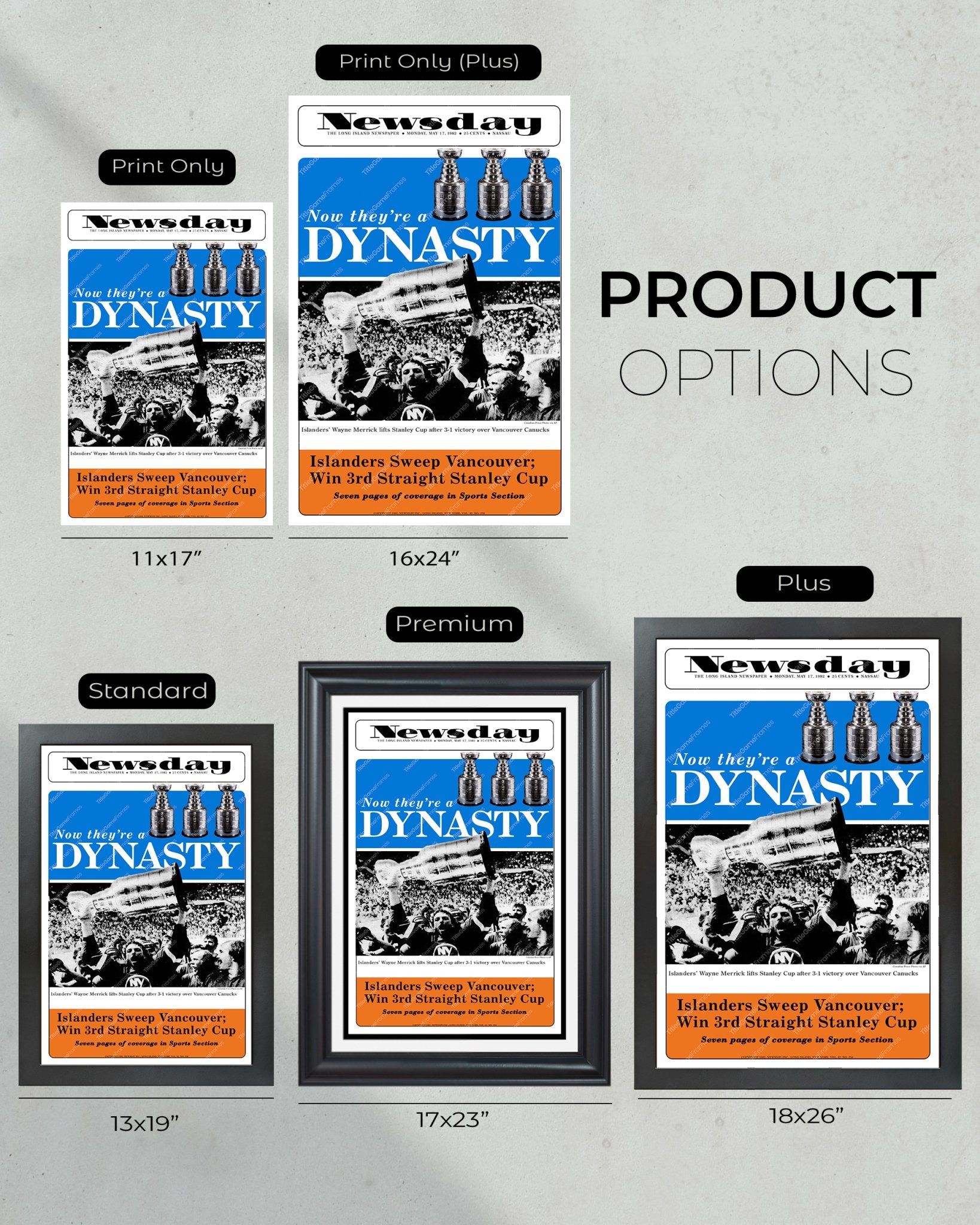 1982 New York Islanders Stanley Cup Dynasty - Collector's Edition Framed Newspaper - Title Game Frames