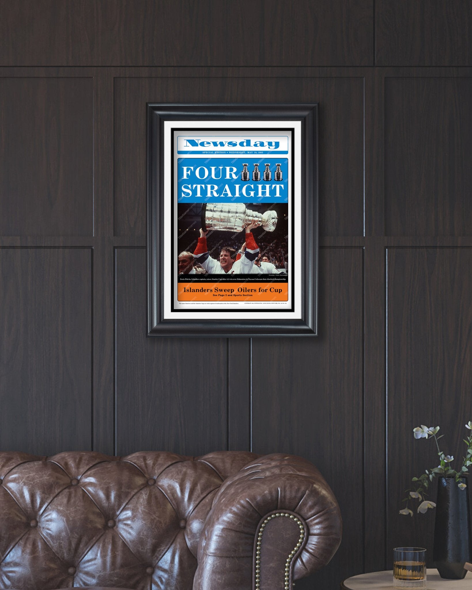 1983 New York Islanders Four Straight Stanley Cup Victory - Exclusive Framed Newspaper - Title Game Frames