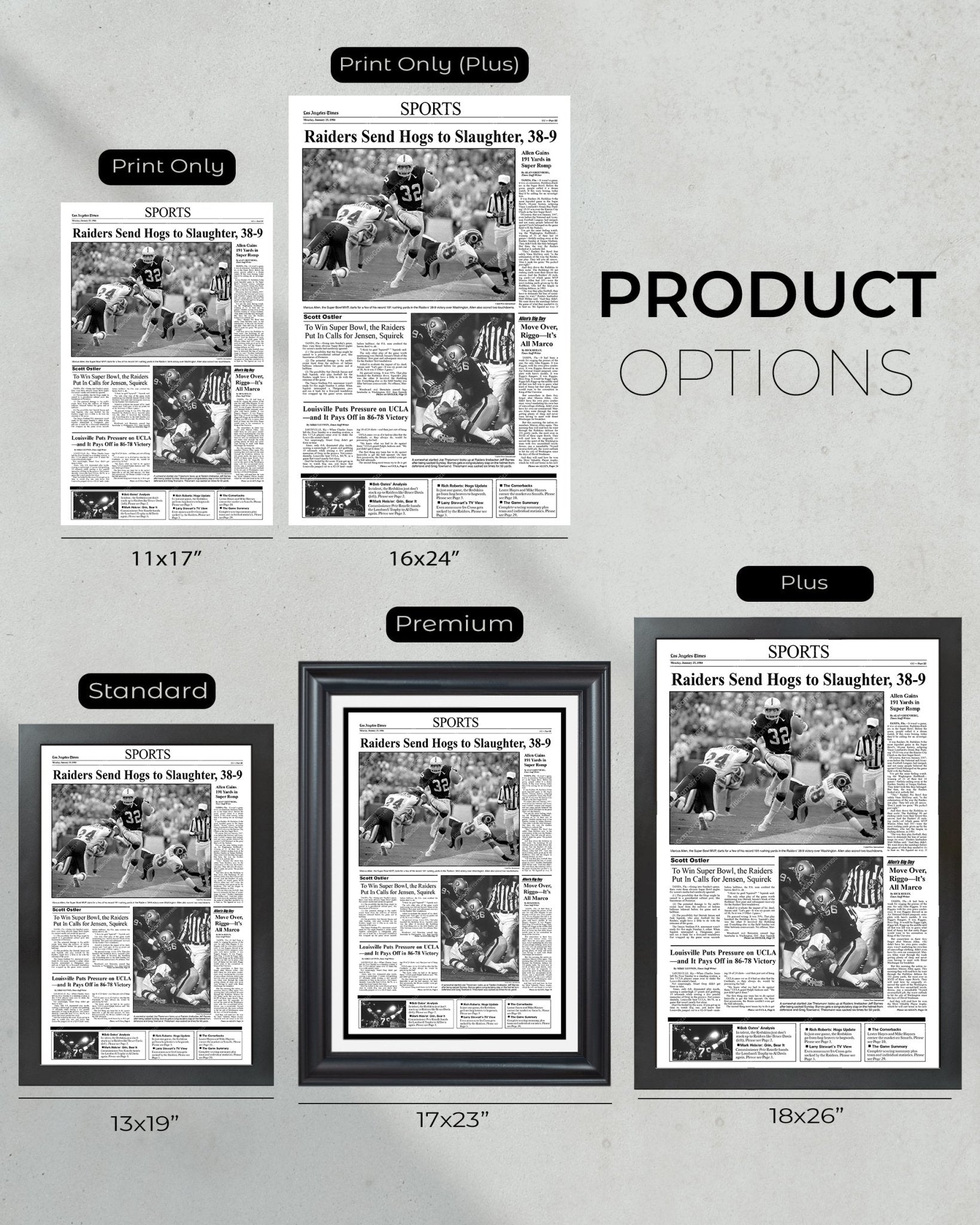 1984 Los Angeles Raiders Super Bowl XVIII Champions Framed Front Page Newspaper Print - Title Game Frames