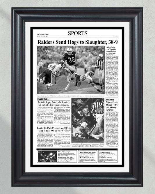 1984 Los Angeles Raiders Super Bowl XVIII Champions Framed Front Page Newspaper Print - Title Game Frames