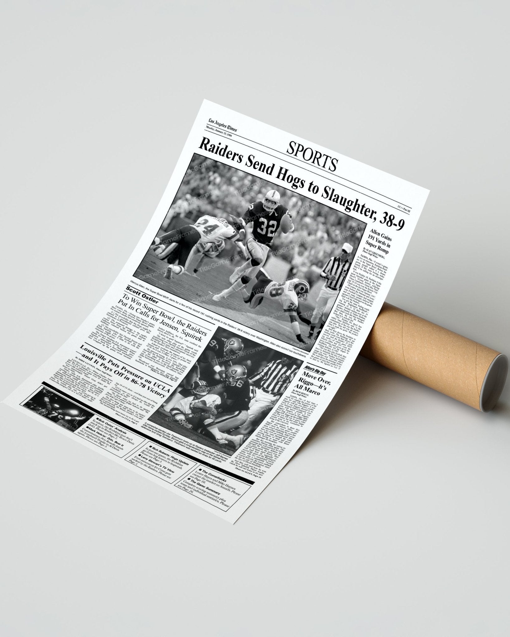 1984 Los Angeles Raiders Super Bowl XVIII Champions Framed Front Page Newspaper Print - Title Game Frames
