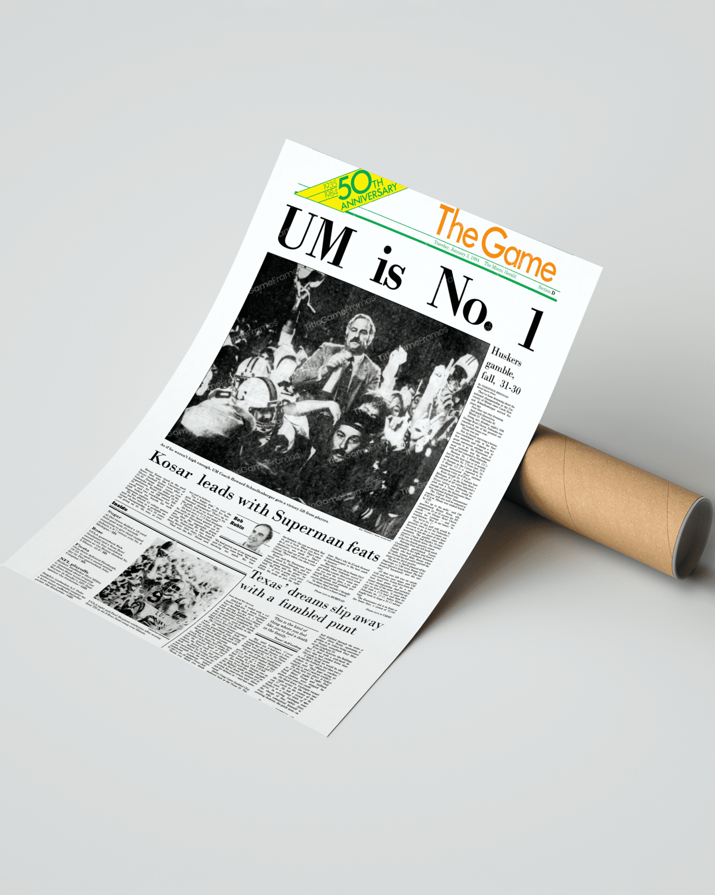 1984 Miami Hurricanes Football "UM is No 1" National Championship Framed Newspaper - TitleGameFrames.com