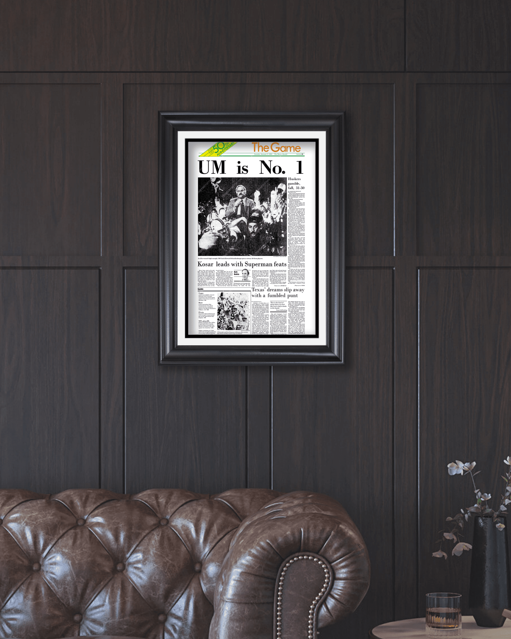 1984 Miami Hurricanes Football "UM is No 1" National Championship Framed Newspaper - TitleGameFrames.com