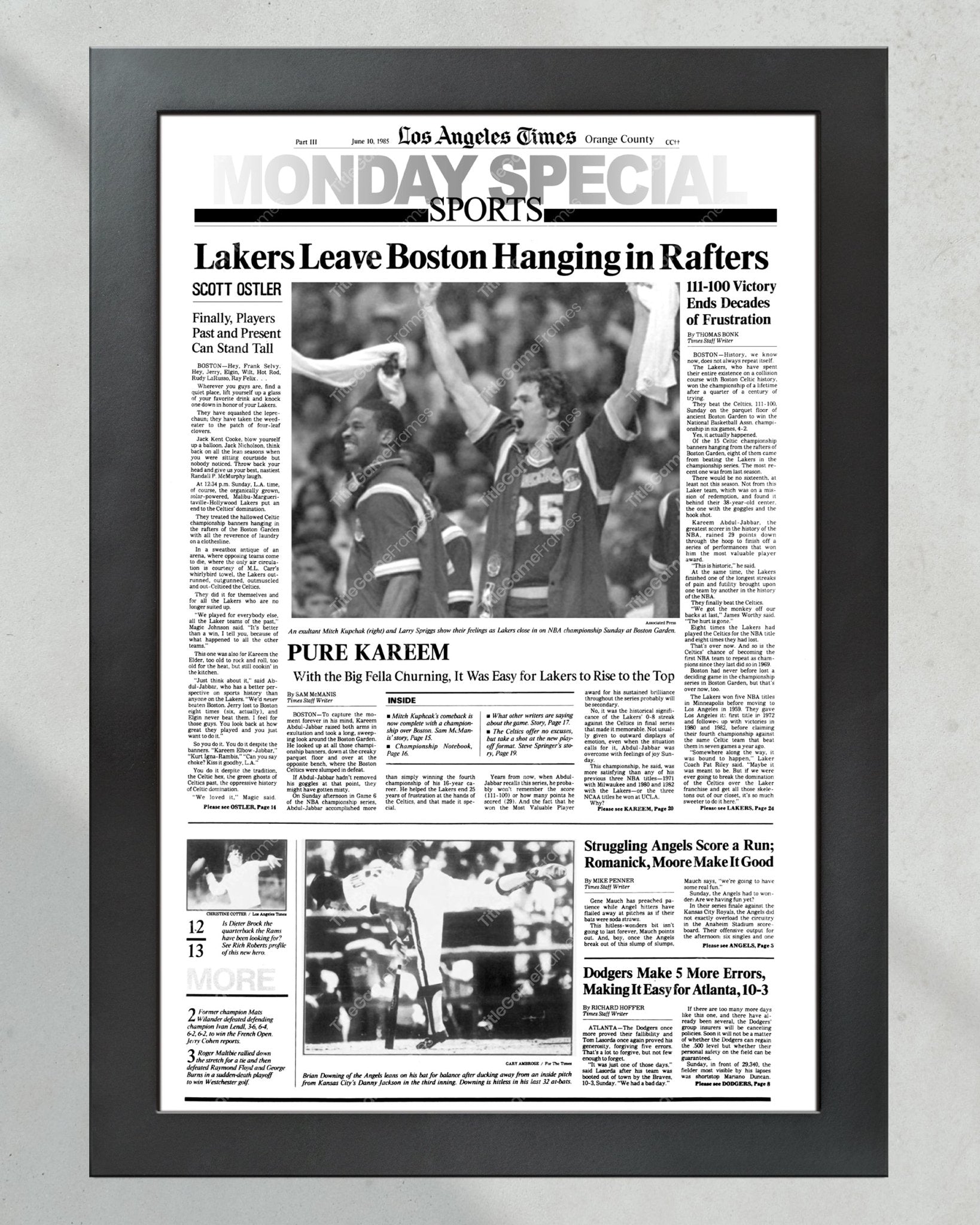 1985 Los Angeles Lakers NBA Champion Framed Front Page Newspaper Print - Title Game Frames