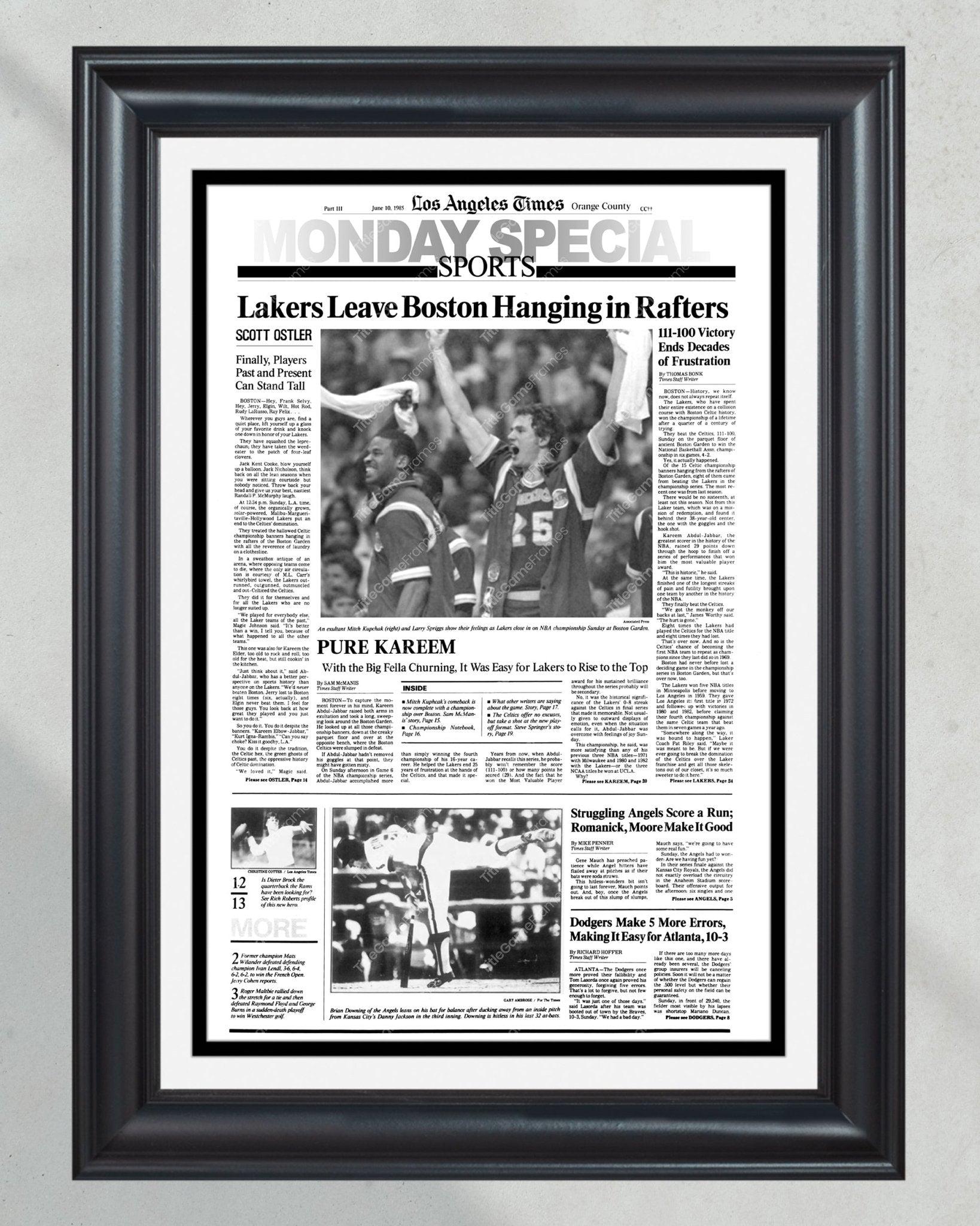 1985 Los Angeles Lakers NBA Champion Framed Front Page Newspaper Print - Title Game Frames