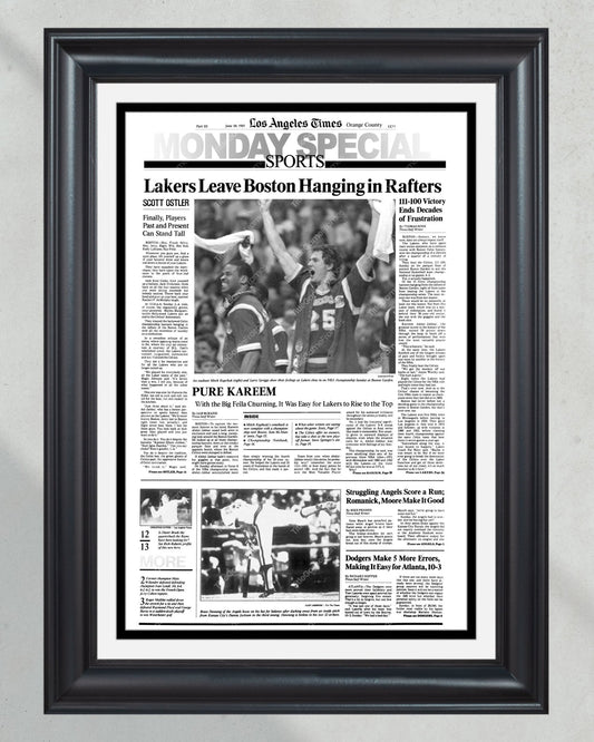 1985 Los Angeles Lakers NBA Champion Framed Front Page Newspaper Print - Title Game Frames