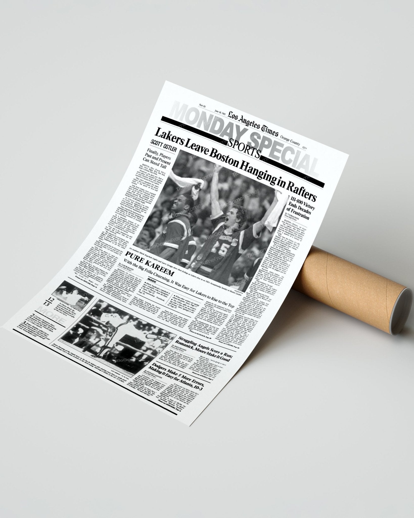 1985 Los Angeles Lakers NBA Champion Framed Front Page Newspaper Print - Title Game Frames