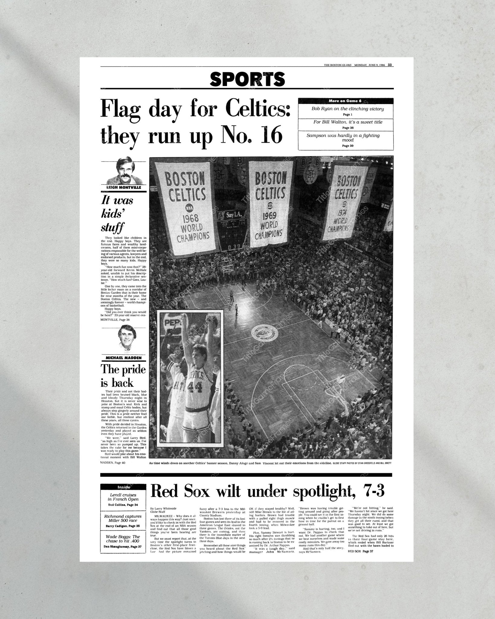 1986 Boston Garden Celtics Championship Banner Framed Newspaper - Title Game Frames