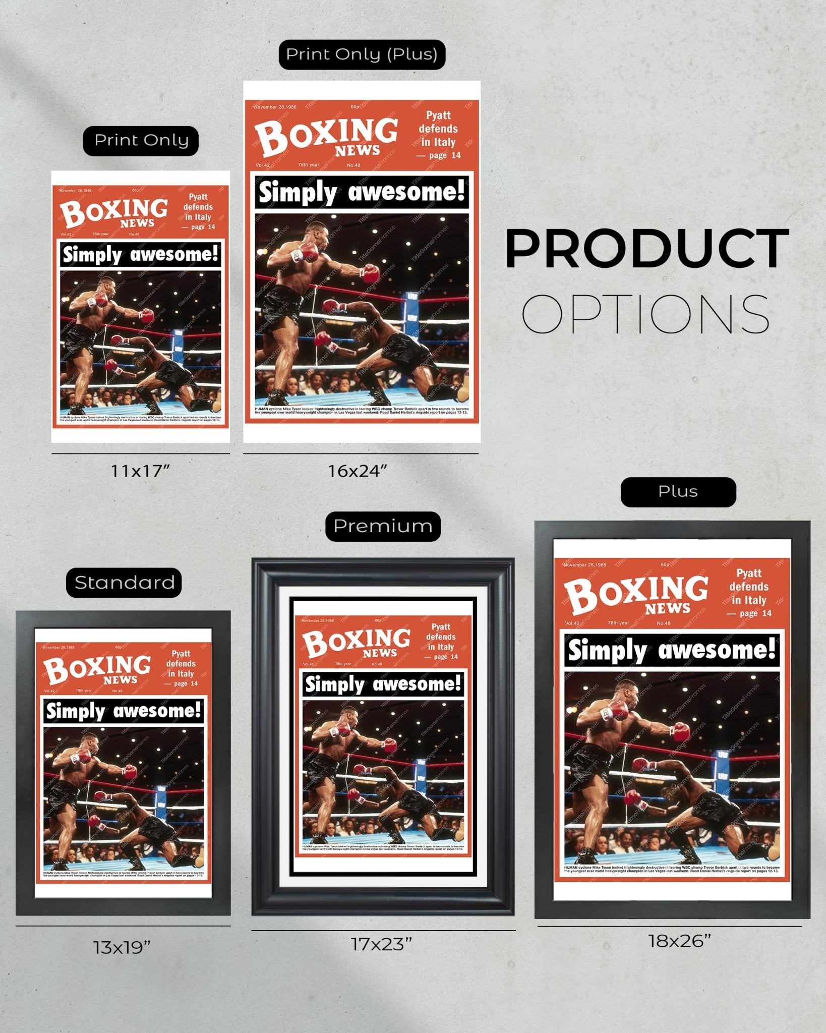 1986 Mike Tyson Defeats Trevor Berbick to become the Youngest Heavyweight Champion Front Page Newspaper Print - Title Game Frames