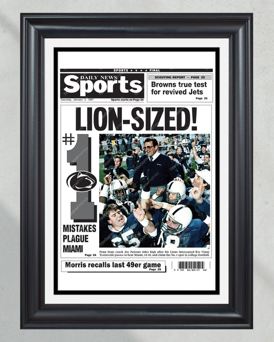 1986 Penn State Nittany Lions NCAA College Football National Champions Framed Front Page Newspaper Print - Title Game Frames