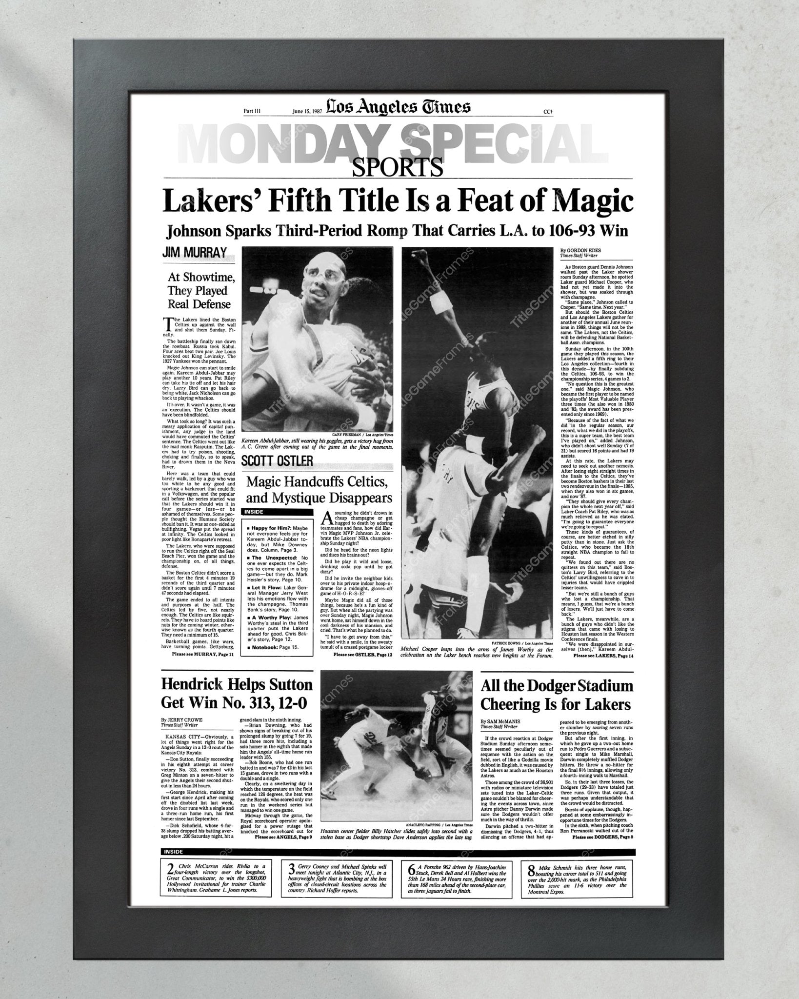 1987 Los Angeles Lakers NBA Champion Framed Front Page Newspaper Print - Title Game Frames