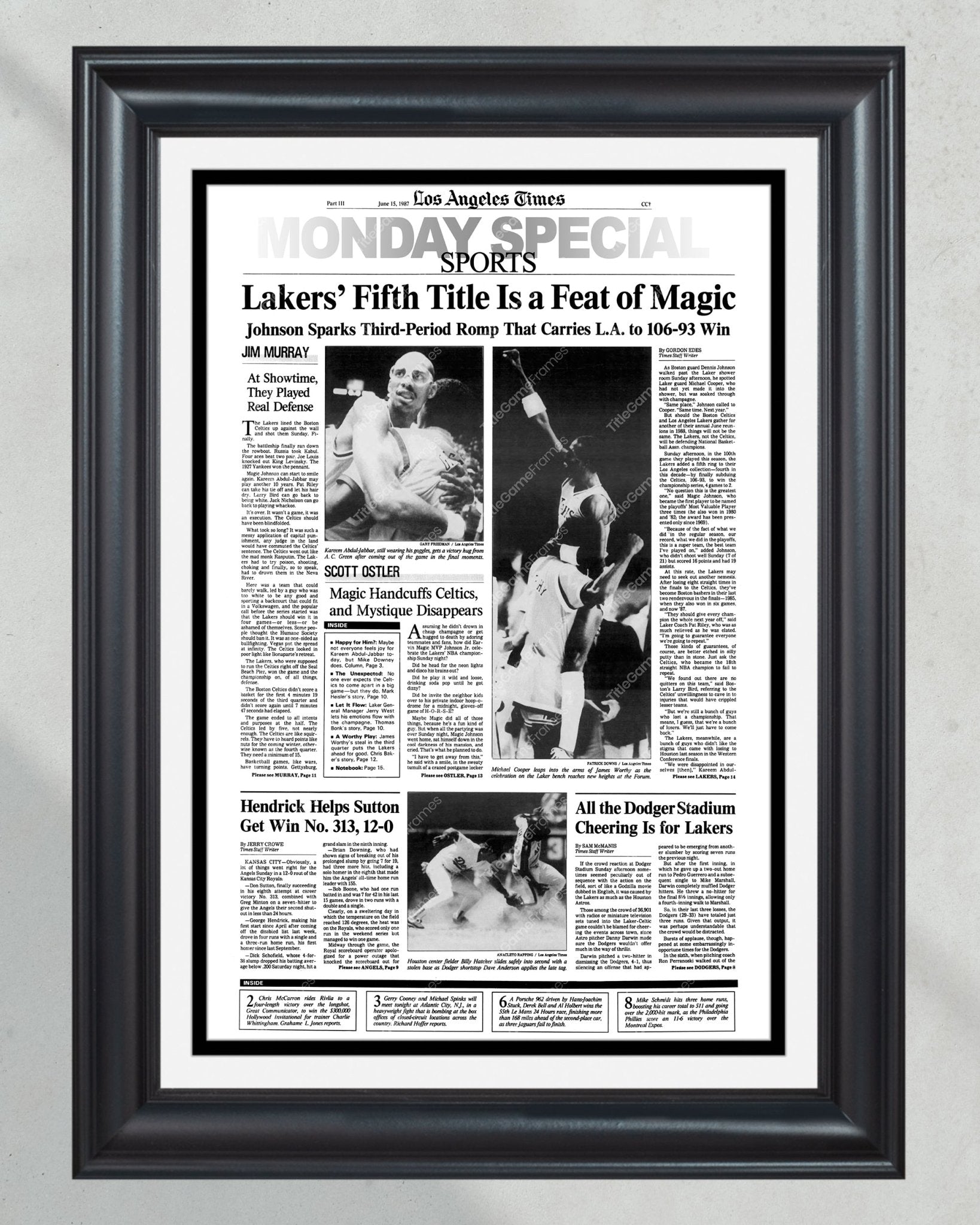 1987 Los Angeles Lakers NBA Champion Framed Front Page Newspaper Print - Title Game Frames