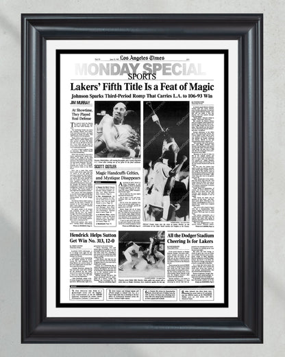1987 Los Angeles Lakers NBA Champion Framed Front Page Newspaper Print - Title Game Frames