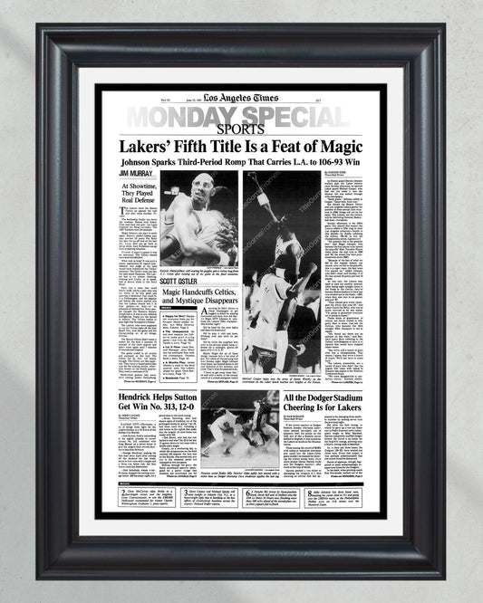 1987 Los Angeles Lakers NBA Champion Framed Front Page Newspaper Print - Title Game Frames